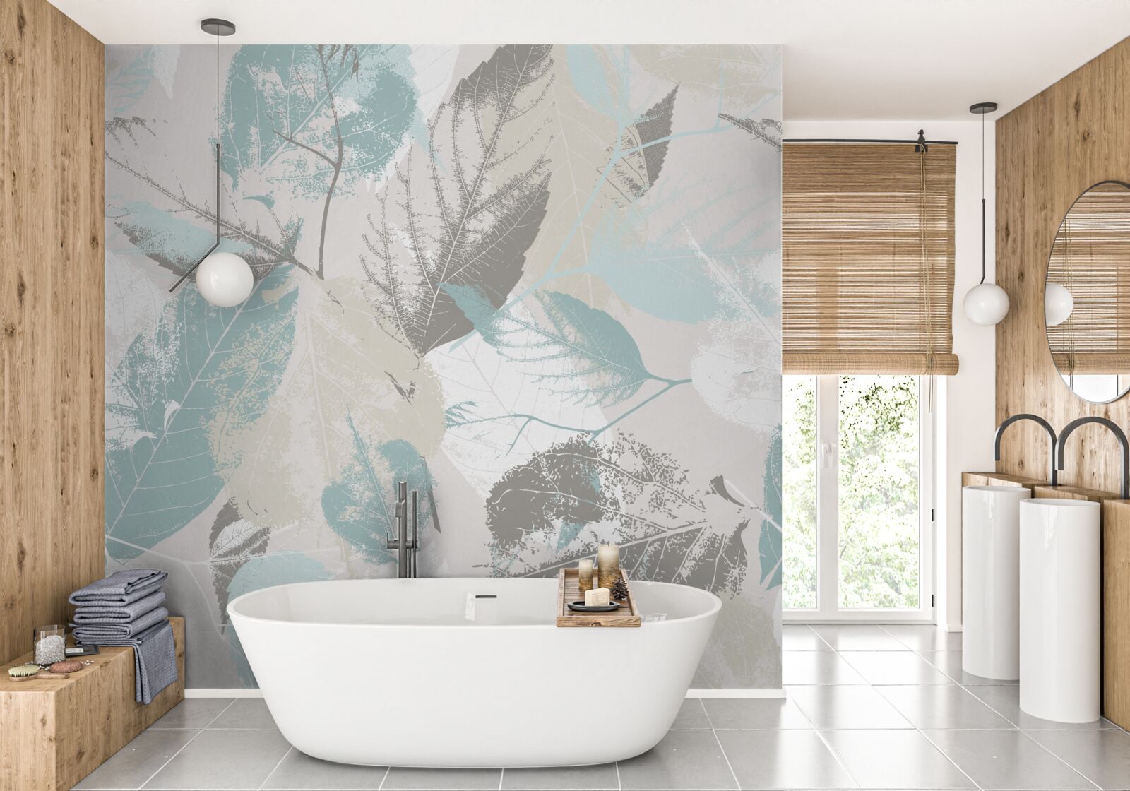 Papier peint coups de pinceau en forme de feuille