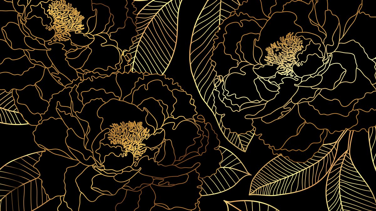 Papier peint Texture de feuilles et de fleurs, nuancée d'or