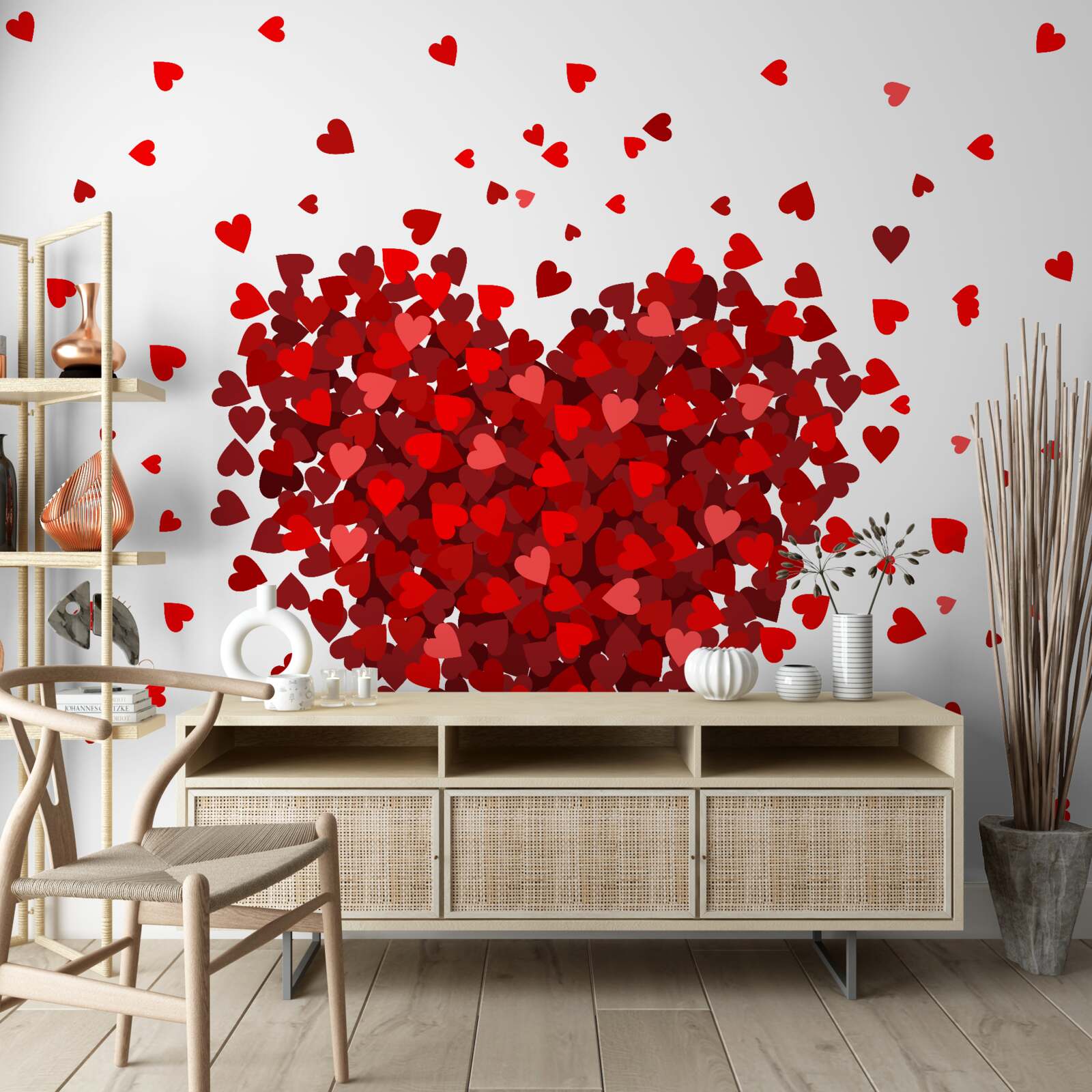 Papier peint un cœur fait de cœurs rouges