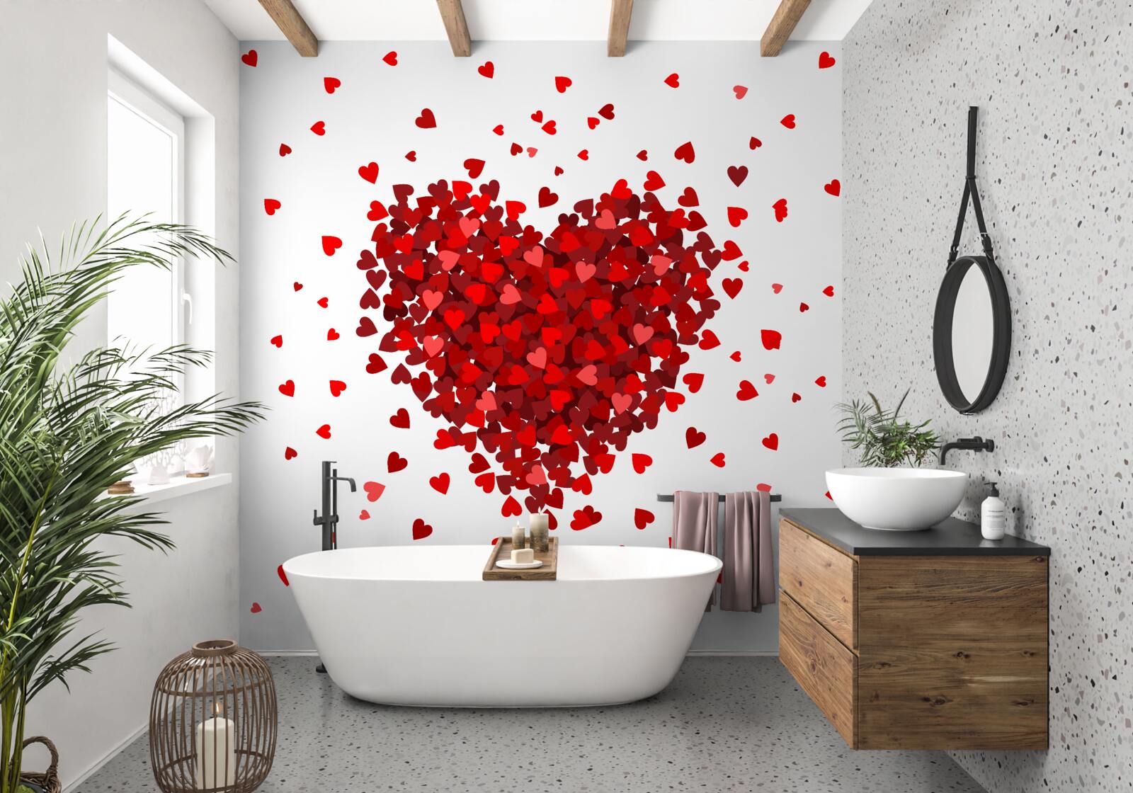 Papier peint un cœur fait de cœurs rouges