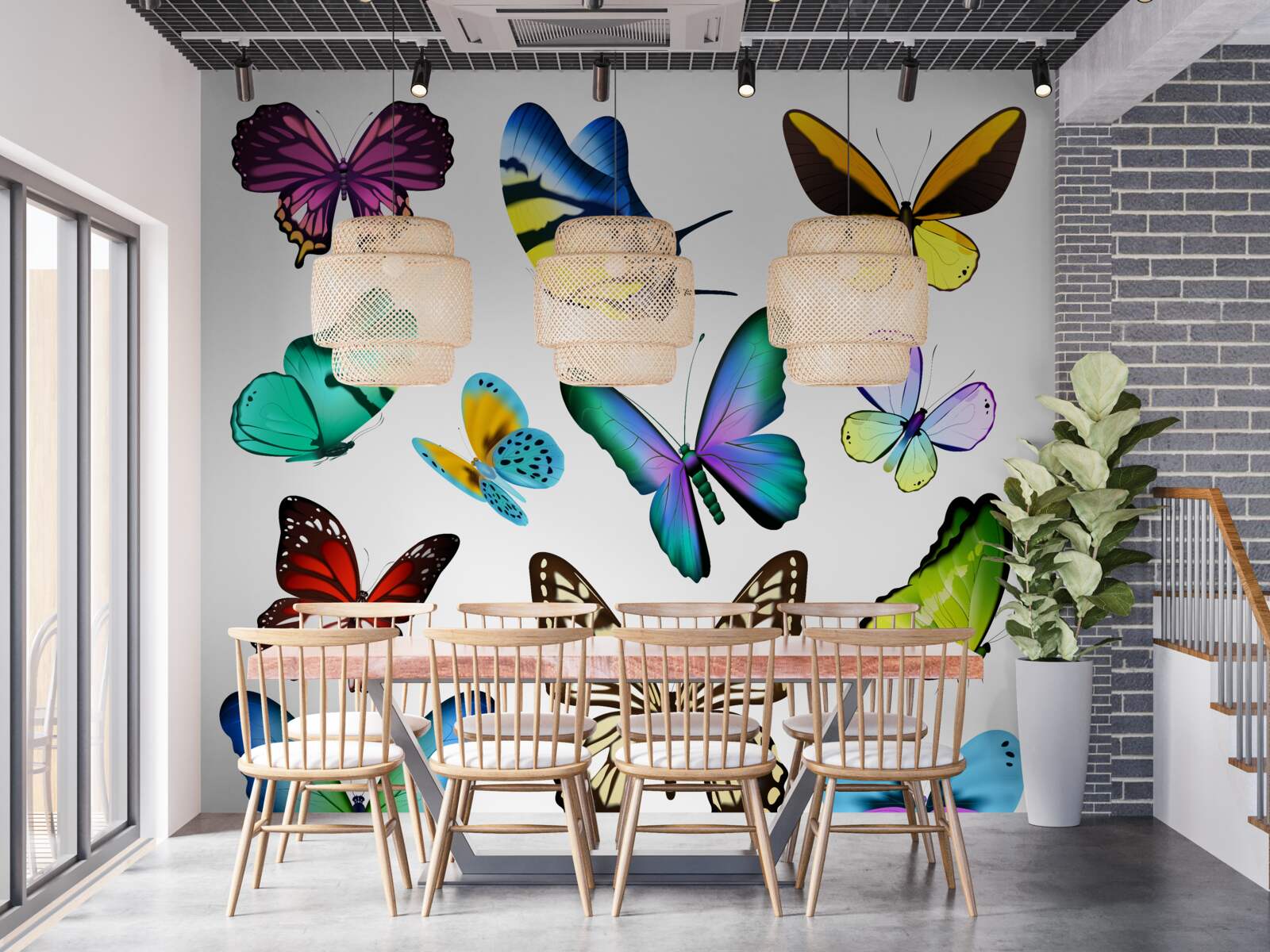 Papier peint aquarelle représentant des feuilles scandinaves