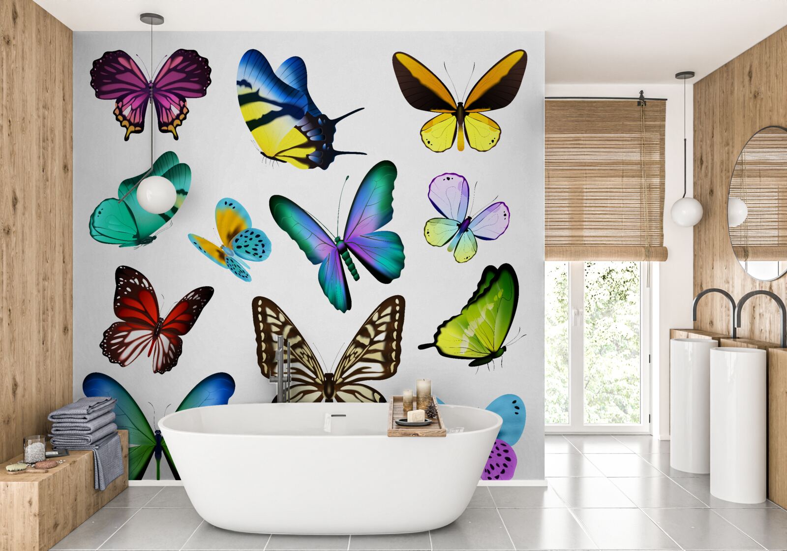 Papier peint aquarelle représentant des feuilles scandinaves