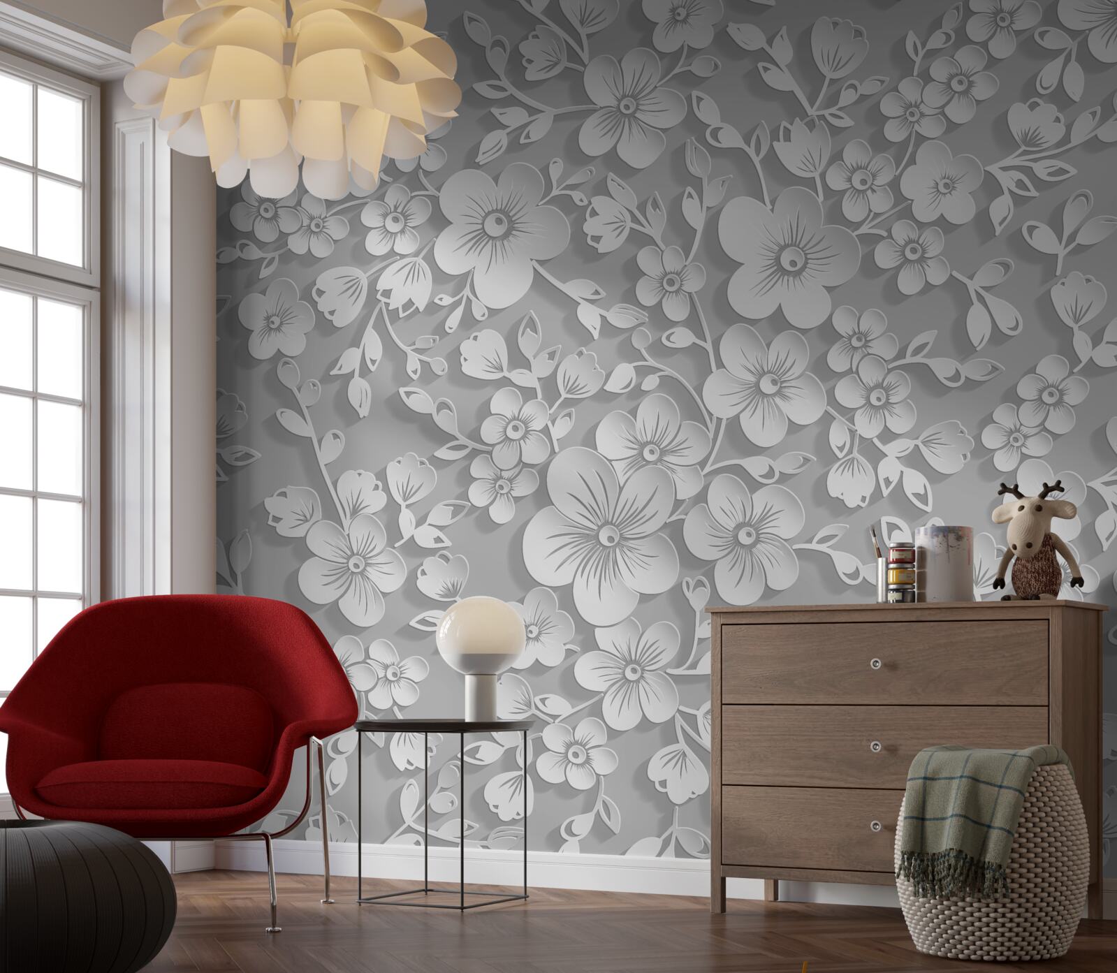 Papier peint fond parsemé de fines fleurs blanches