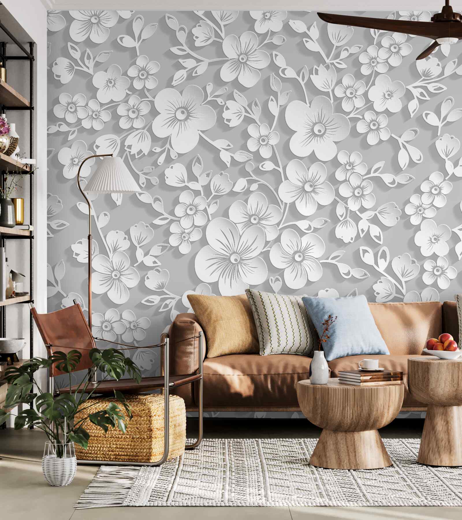 Papier peint fond parsemé de fines fleurs blanches