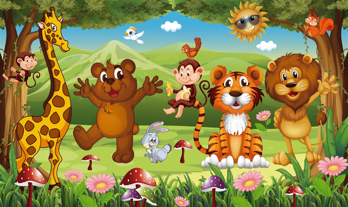 Papier peint animaux dans le pré