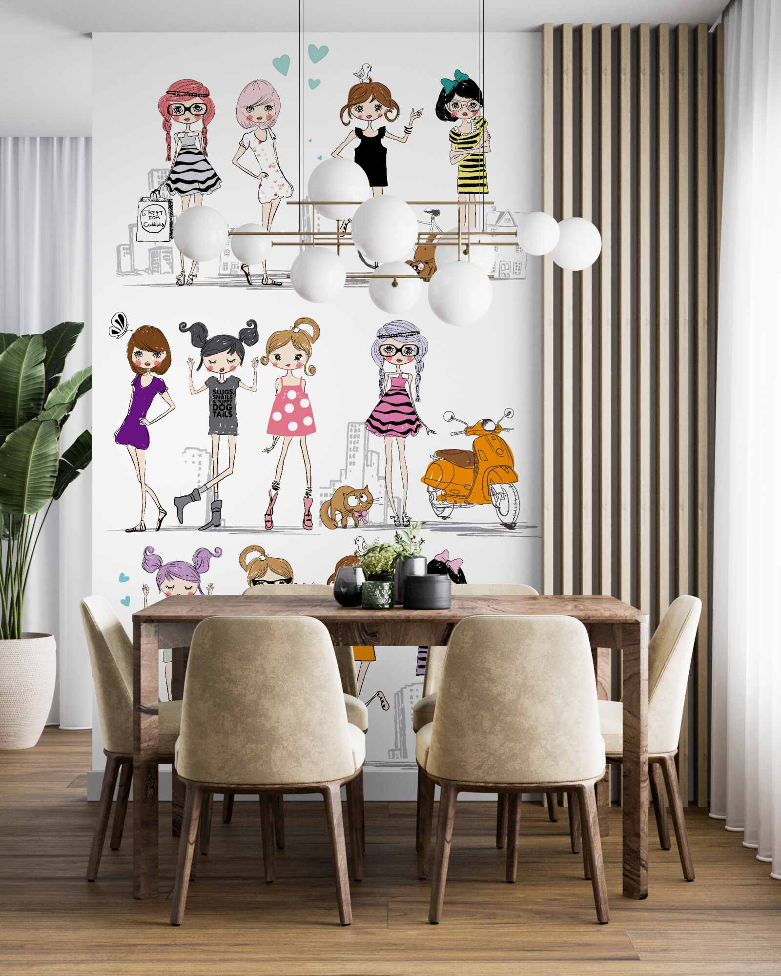 Papier peint filles animées et élégantes