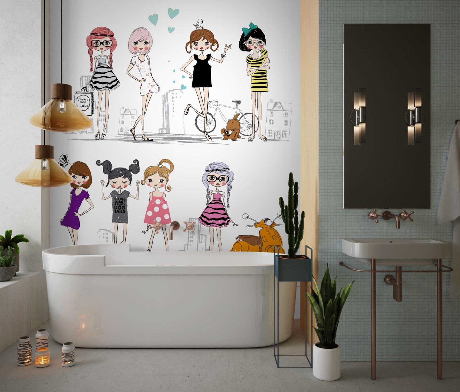 Papier peint filles animées et élégantes