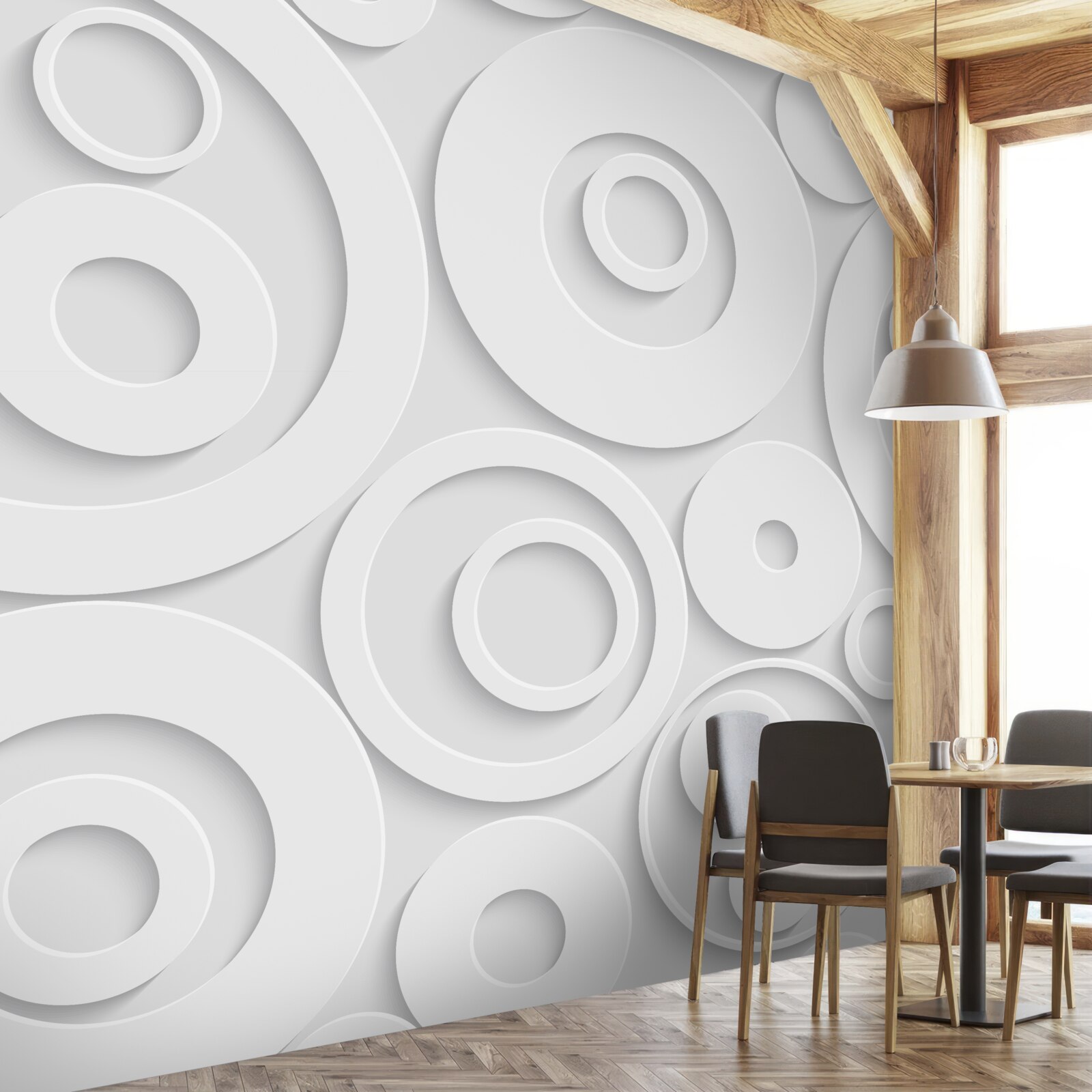 Papier peint motifs circulaires blancs