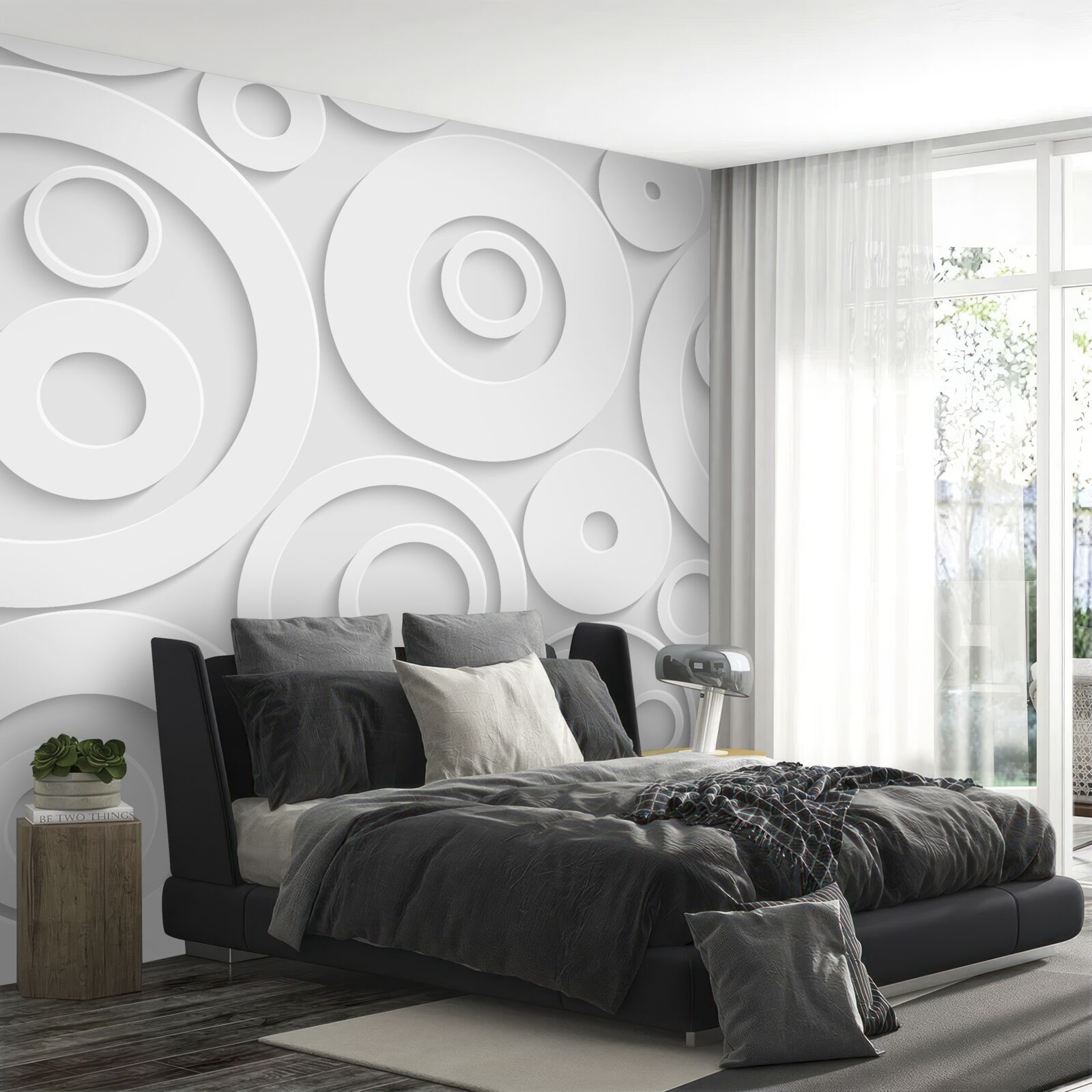 Papier peint motifs circulaires blancs