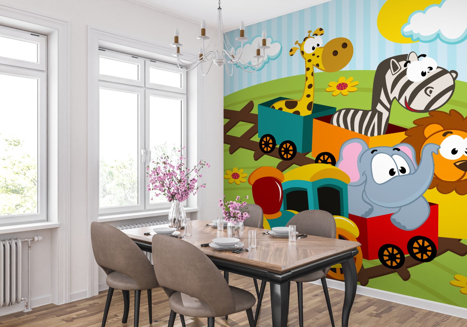 Papier peint créatures mignonnes dans le train