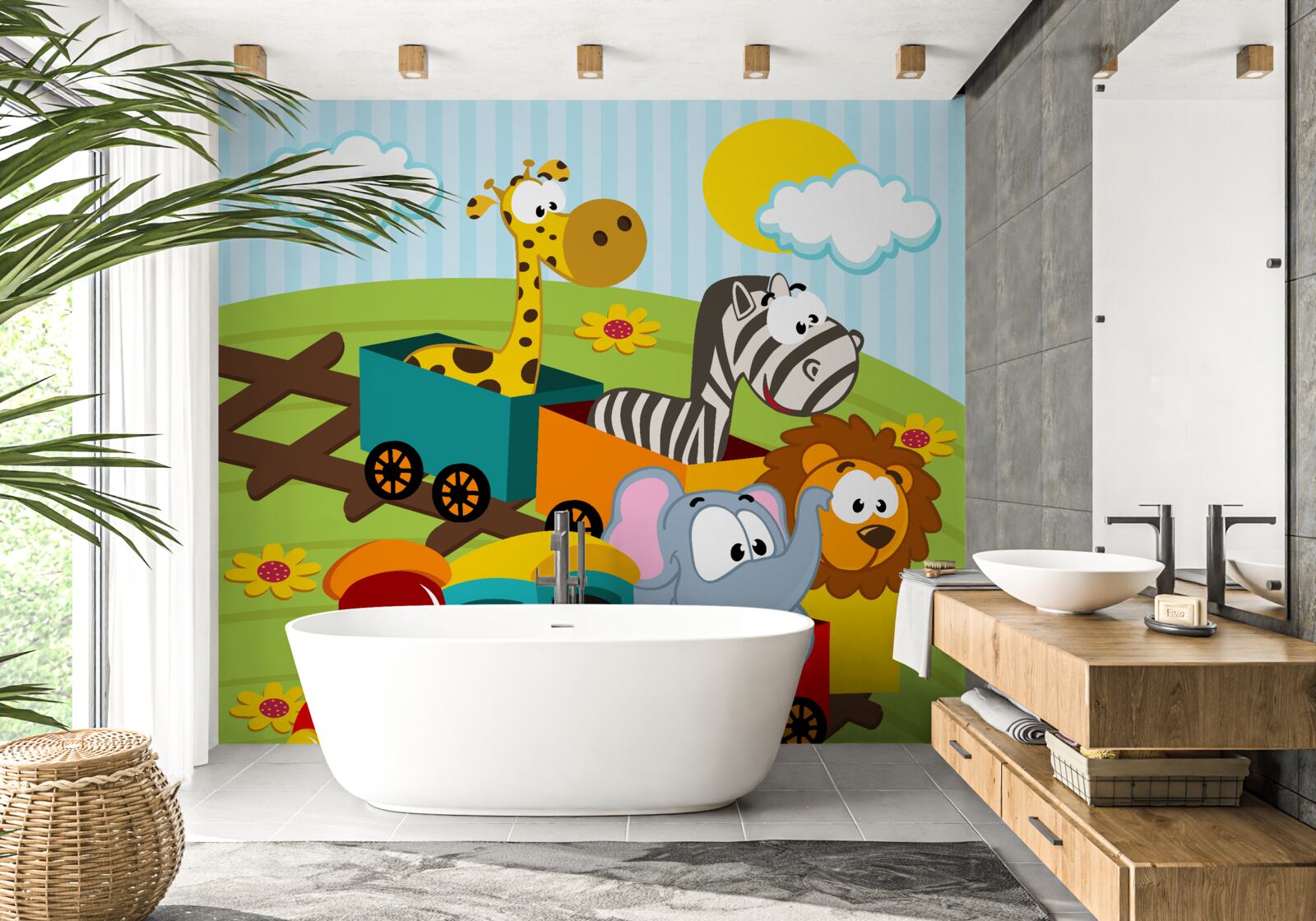 Papier peint créatures mignonnes dans le train