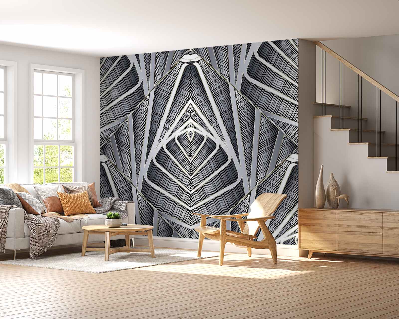 Papier peint motif abstrait de feuilles