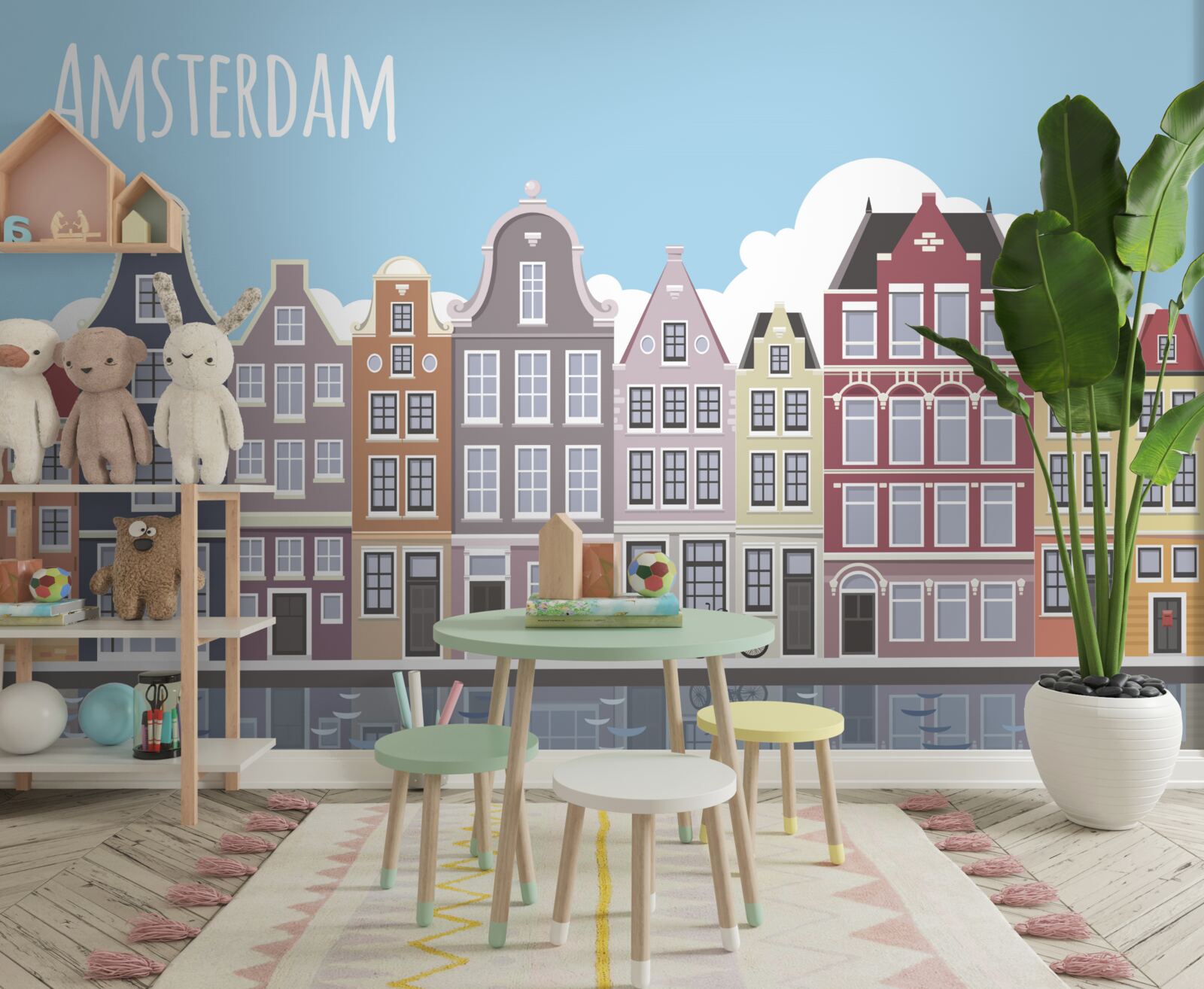 Papier peint reflet d'amsterdam dans l'eau