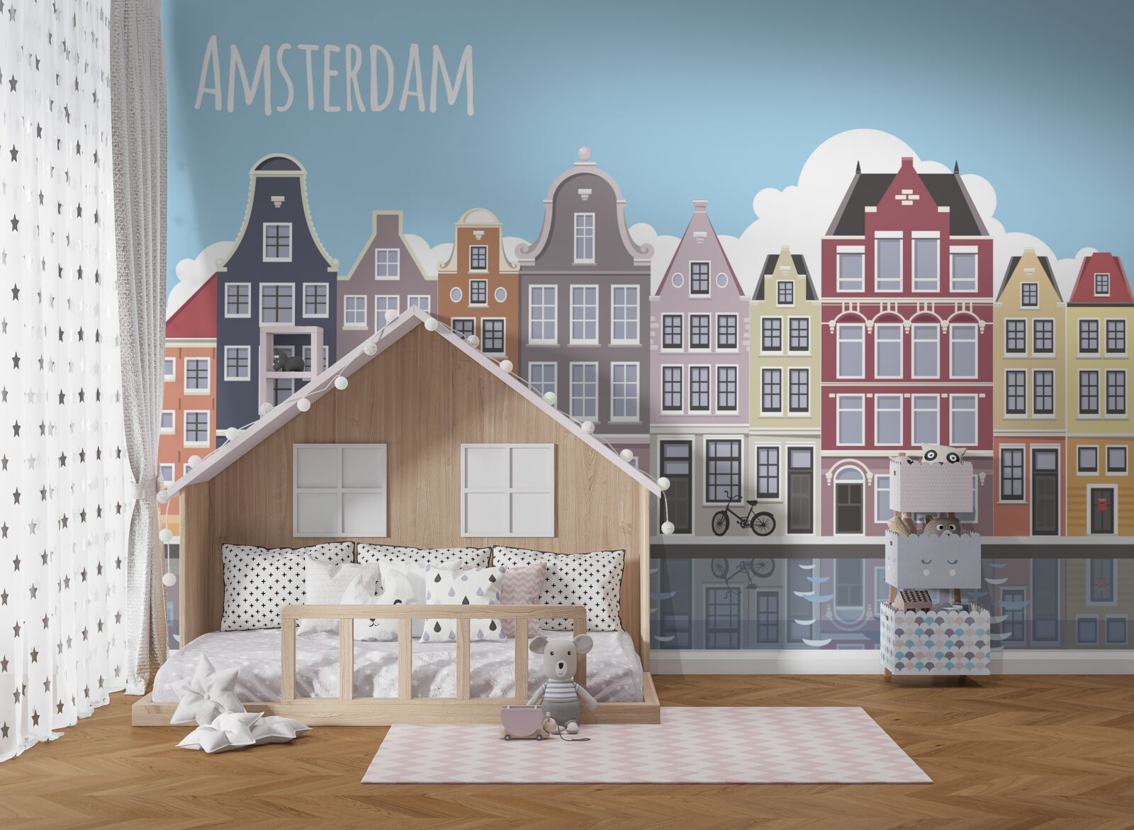 Papier peint reflet d'amsterdam dans l'eau