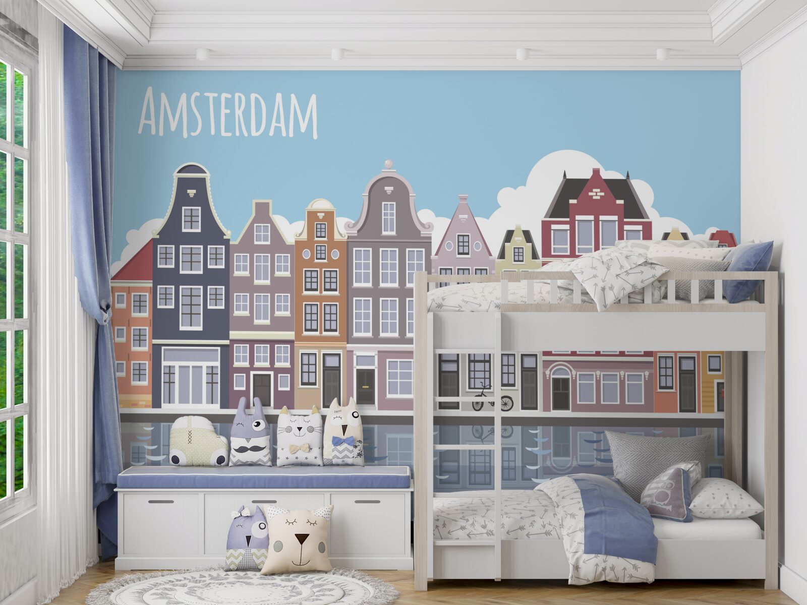 Papier peint reflet d'amsterdam dans l'eau