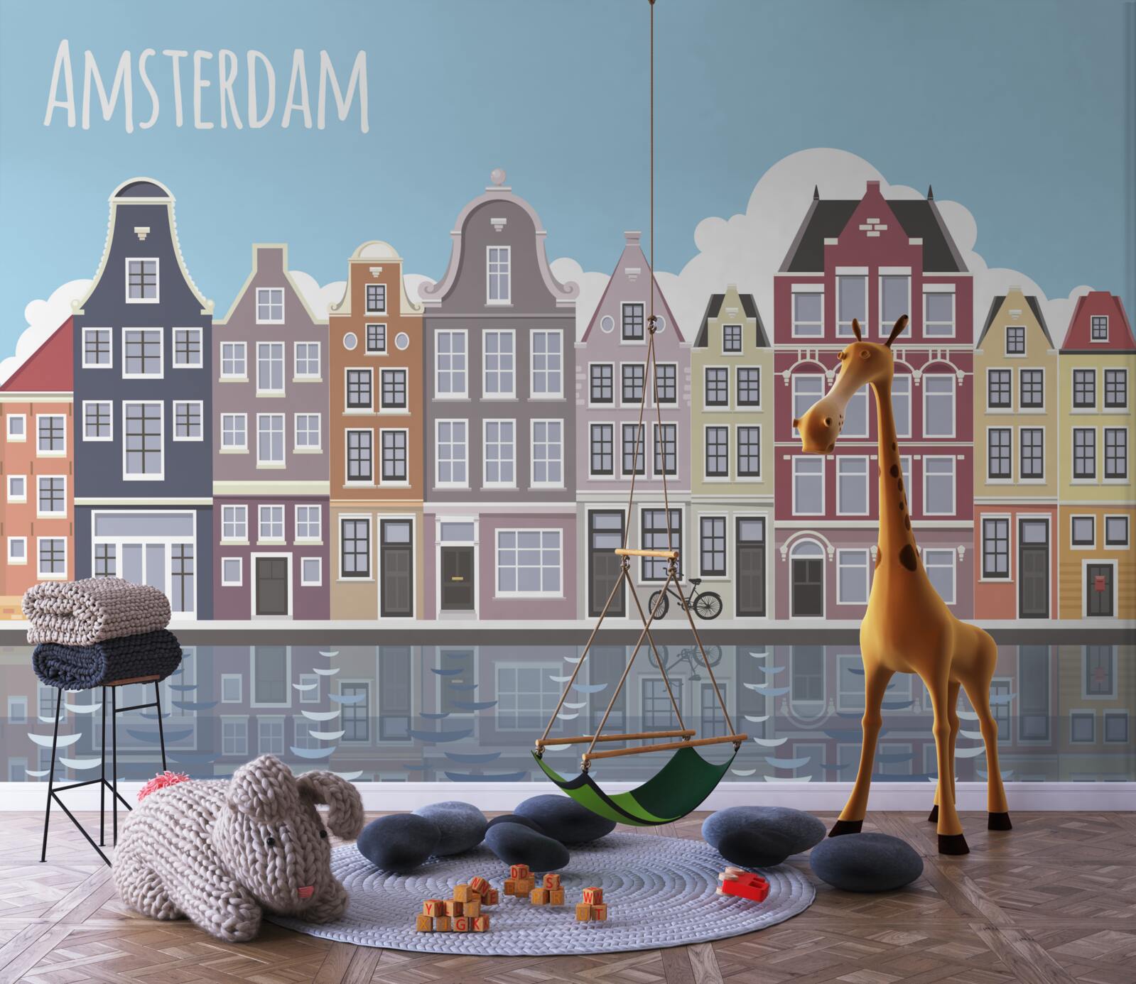 Papier peint reflet d'amsterdam dans l'eau