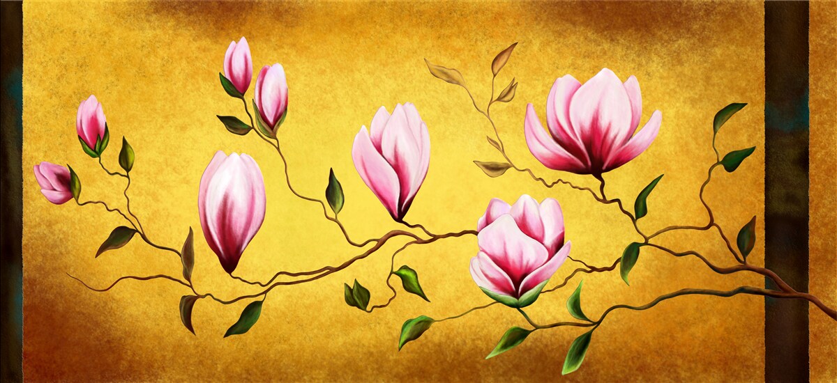 Papier peint magnolias roses du japon