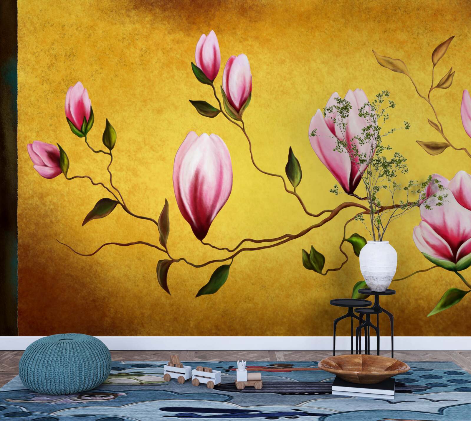 Papier peint magnolias roses du japon