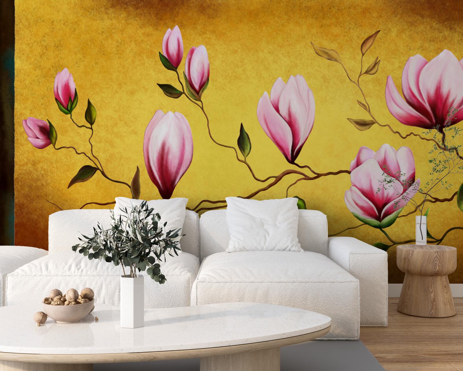 Papier peint magnolias roses du japon