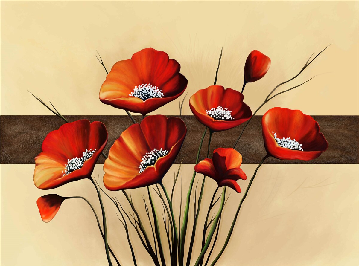 Papier peint ensemble de jolis coquelicots écarlates