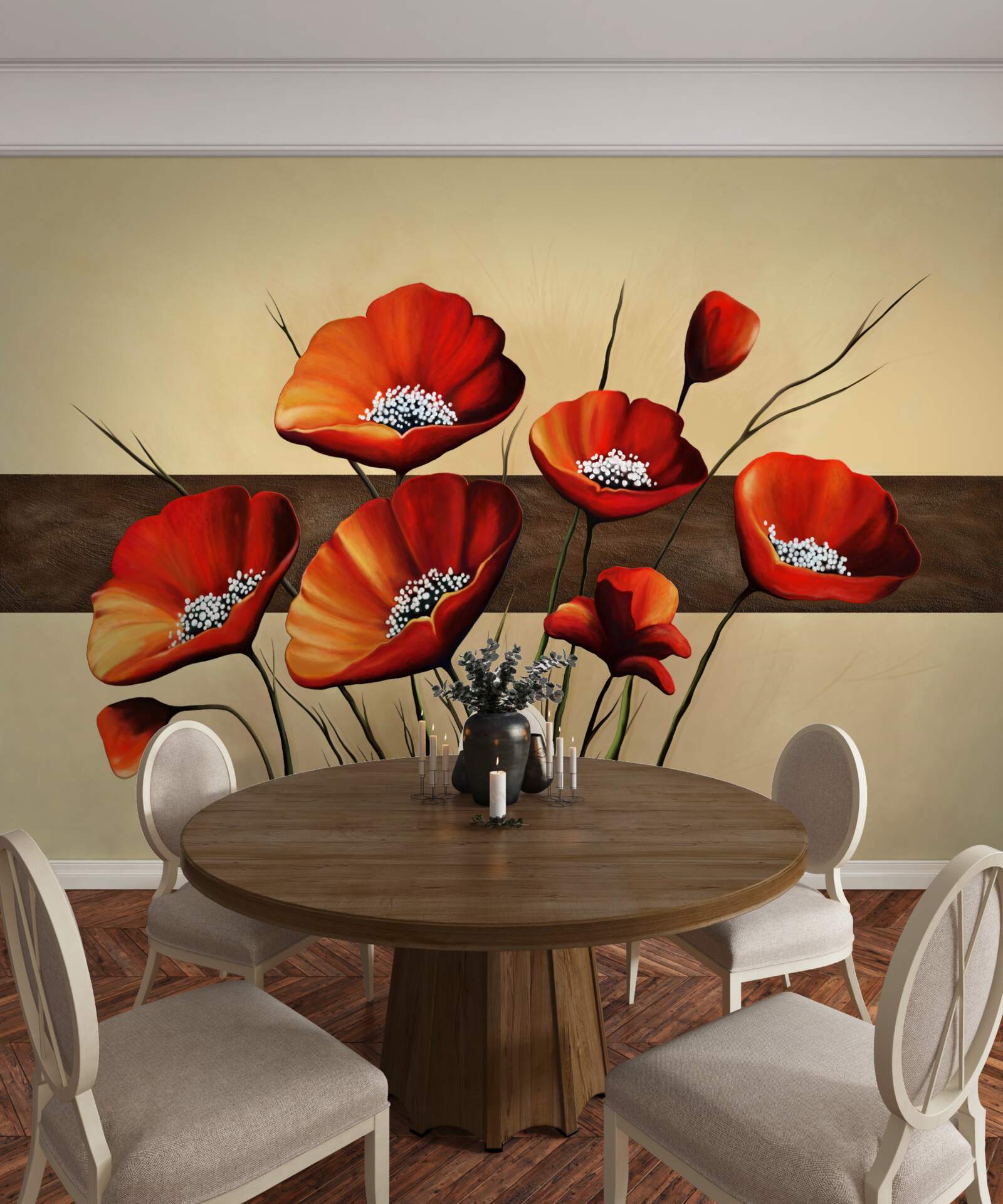 Papier peint ensemble de jolis coquelicots écarlates