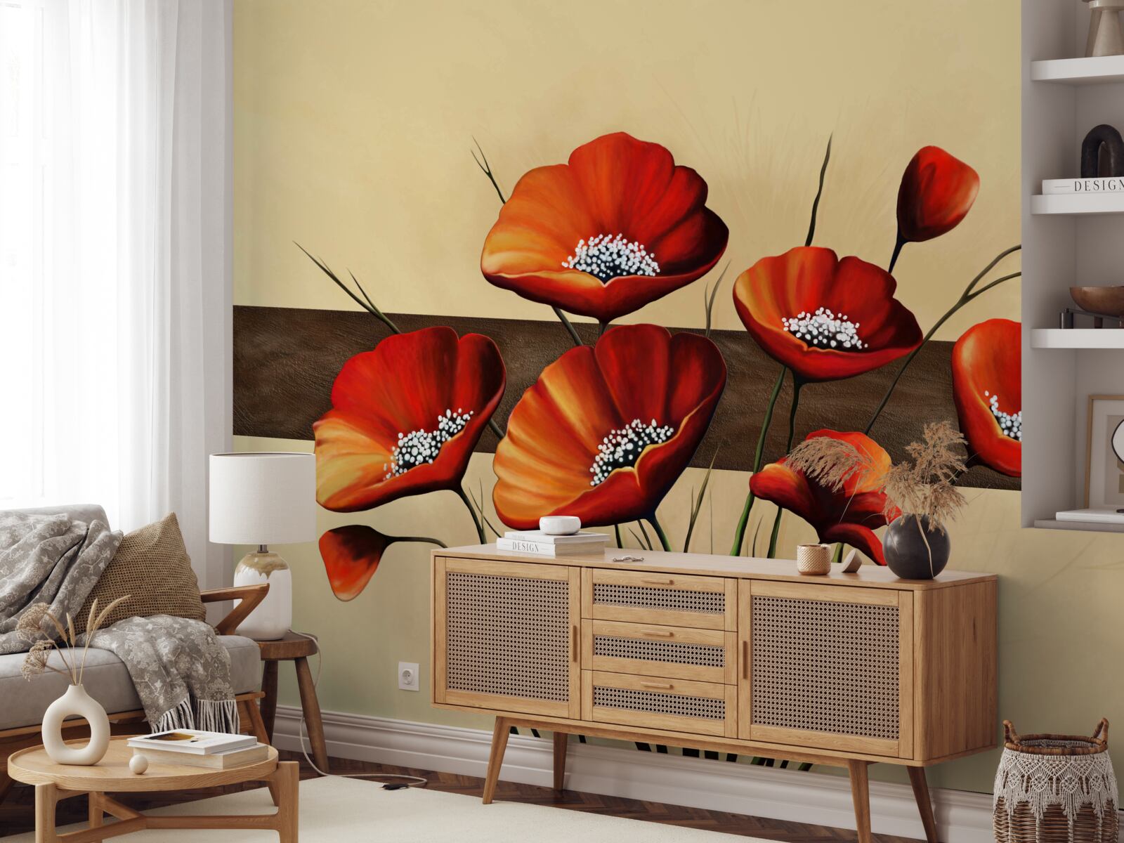 Papier peint ensemble de jolis coquelicots écarlates