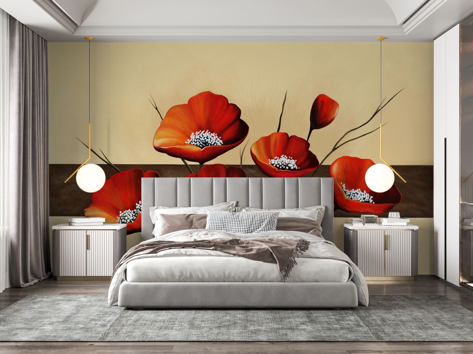 Papier peint ensemble de jolis coquelicots écarlates