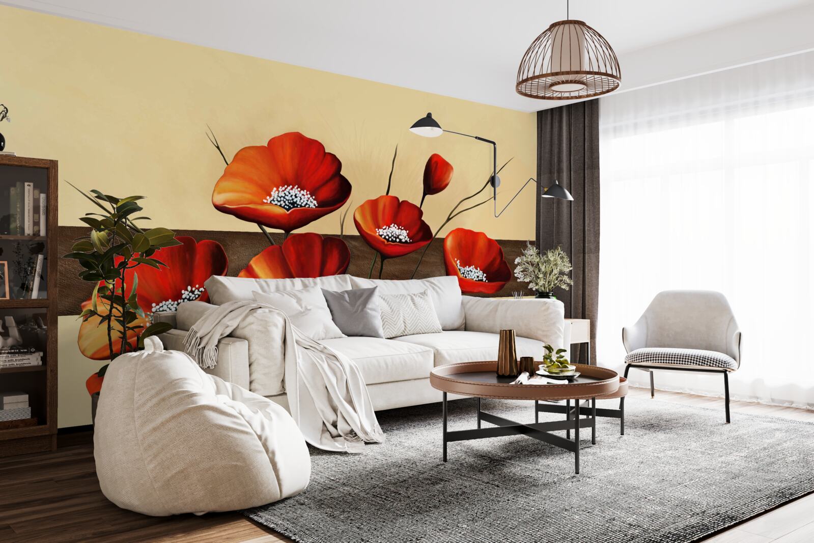 Papier peint ensemble de jolis coquelicots écarlates