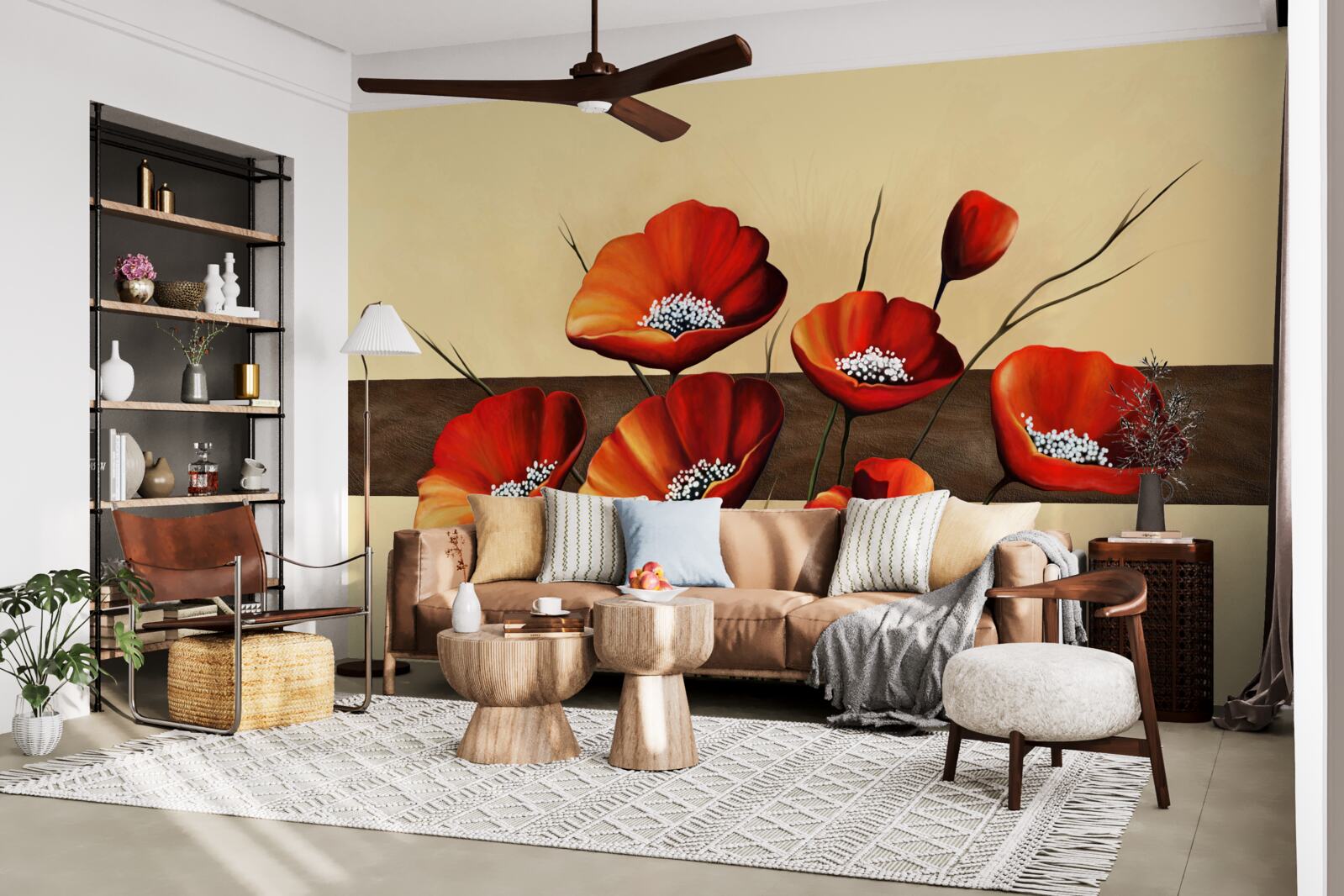 Papier peint ensemble de jolis coquelicots écarlates