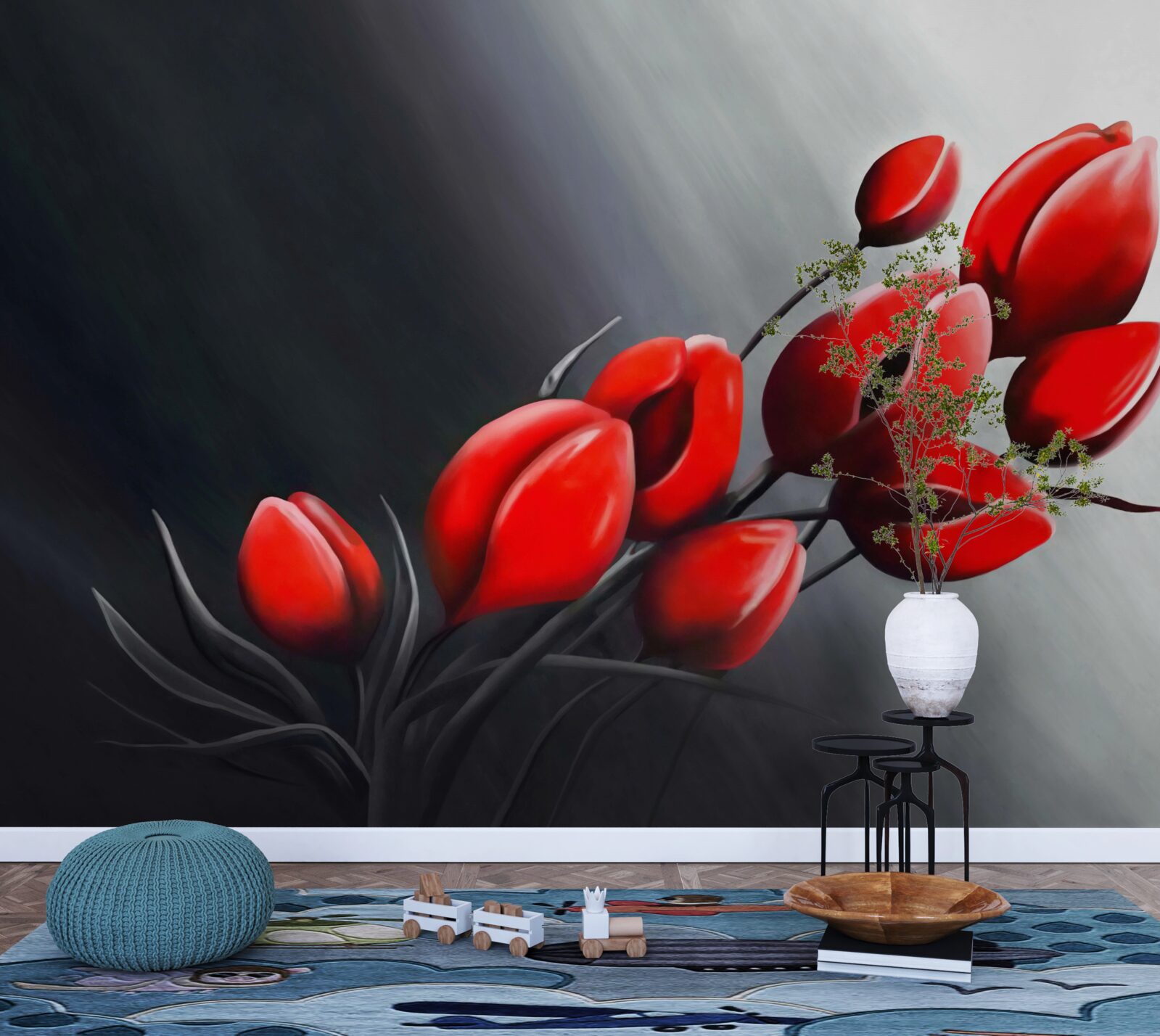 Papier peint des tulipes rouge vif qui ne se sont pas encore ouvertes