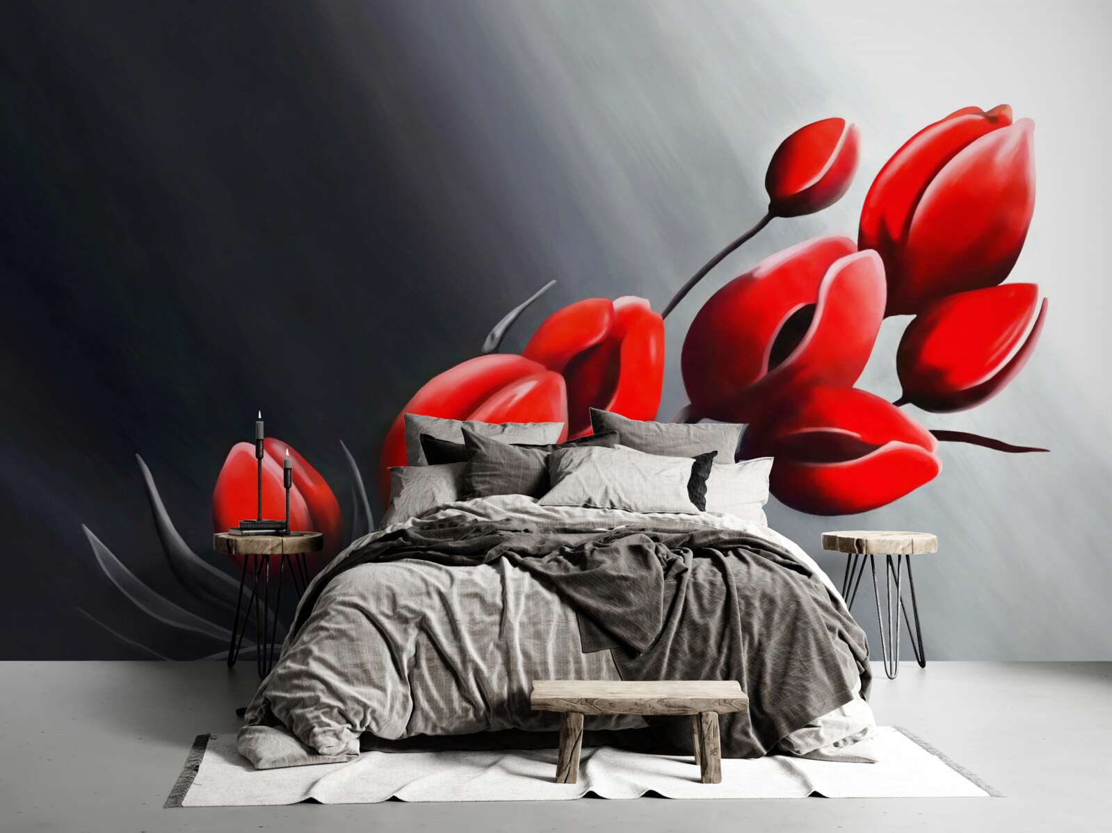 Papier peint des tulipes rouge vif qui ne se sont pas encore ouvertes