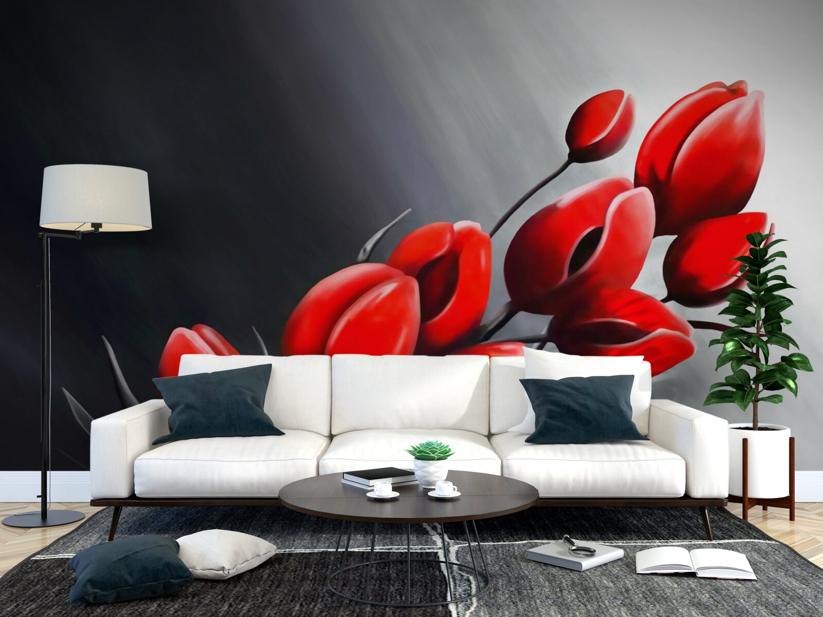 Papier peint des tulipes rouge vif qui ne se sont pas encore ouvertes