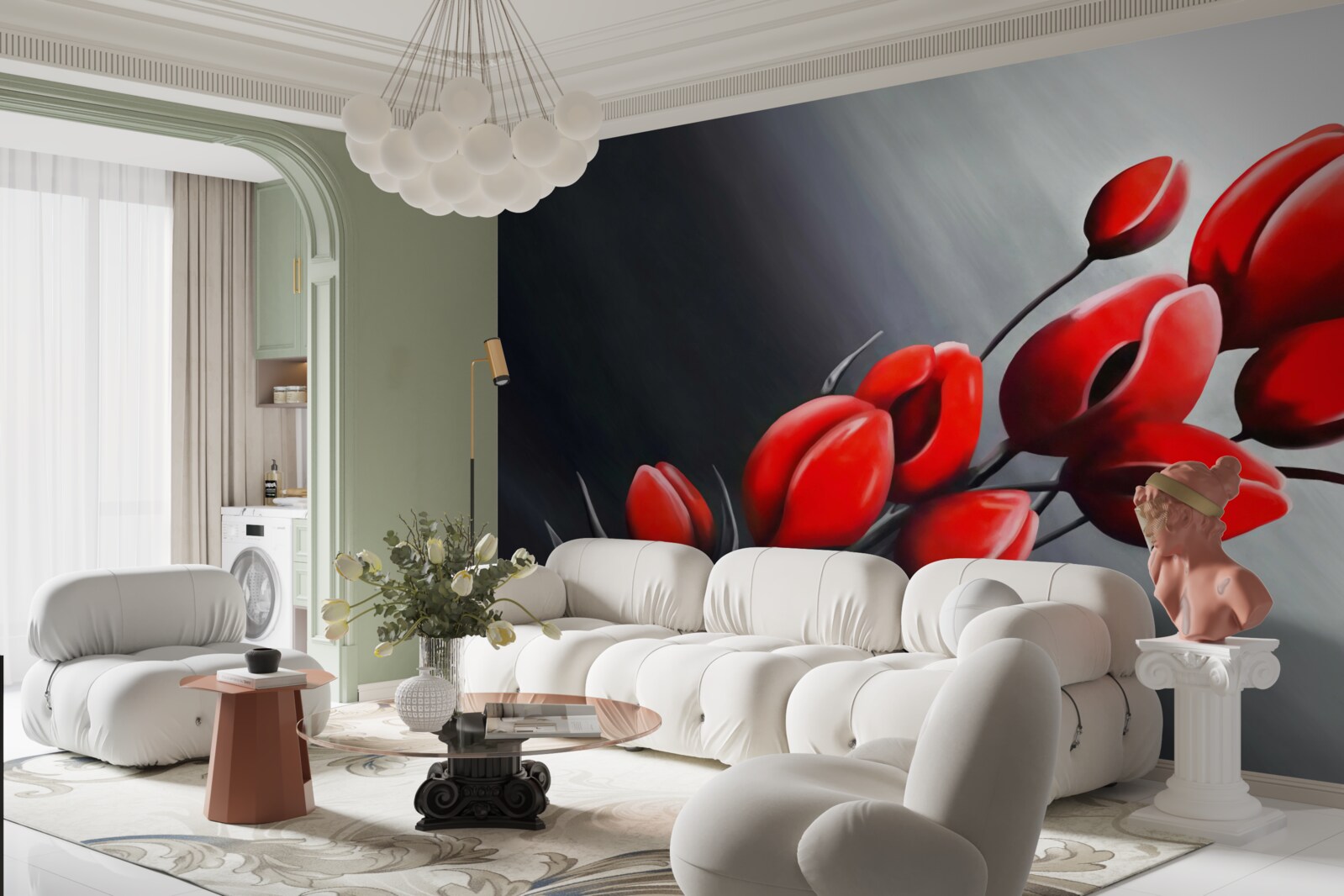 Papier peint des tulipes rouge vif qui ne se sont pas encore ouvertes