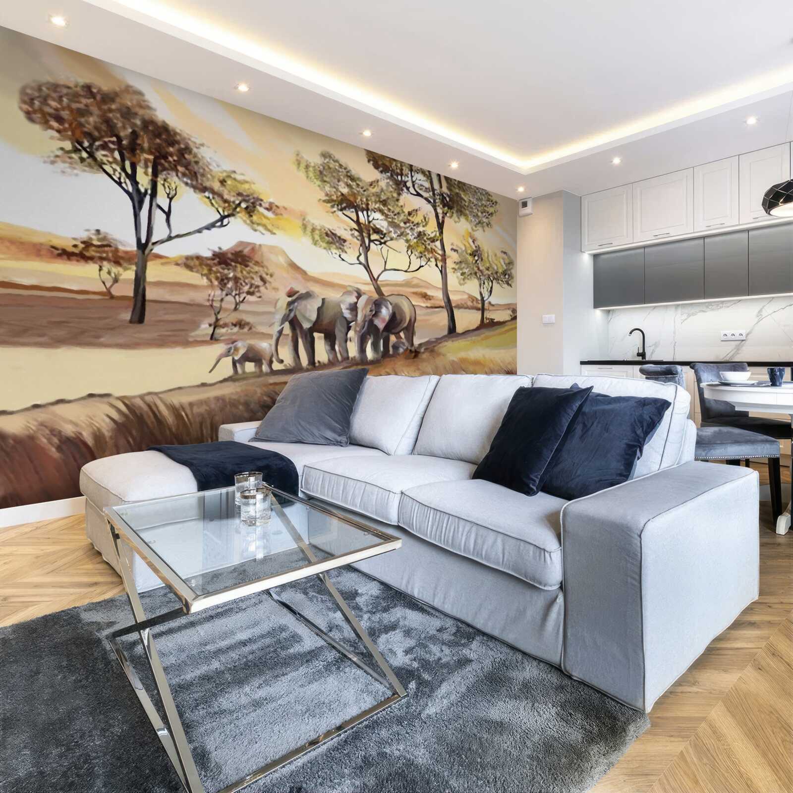 Papier peint voyage en famille à dos d'éléphant