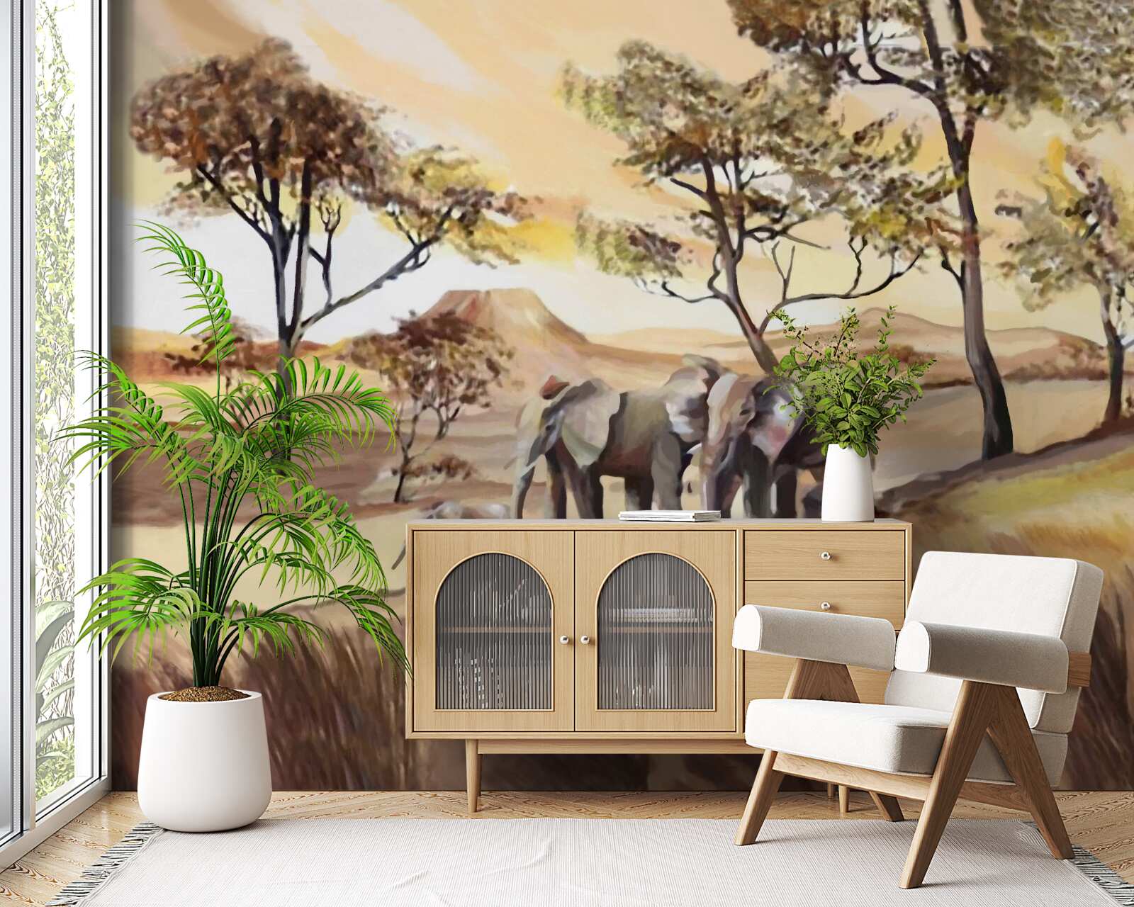 Papier peint voyage en famille à dos d'éléphant