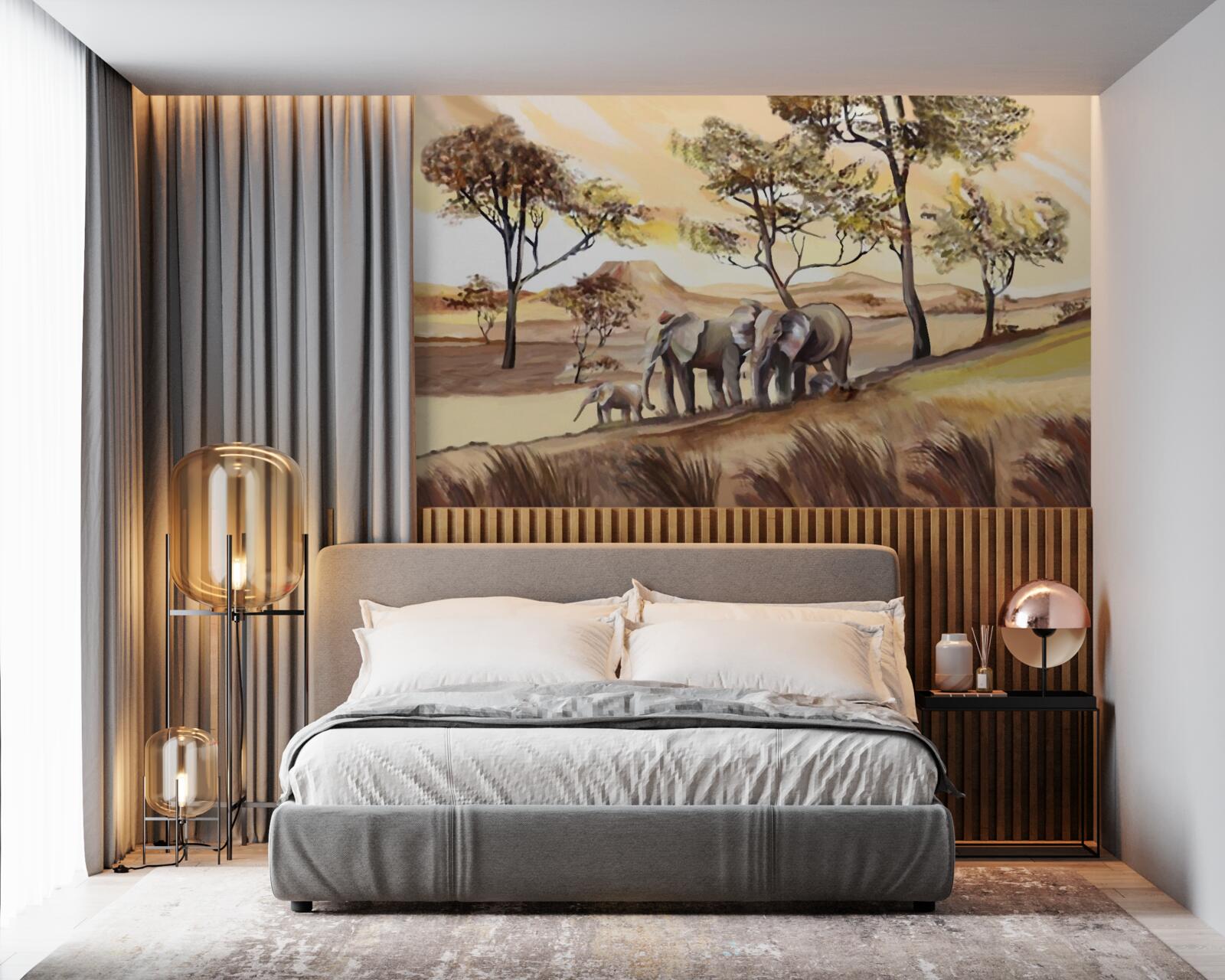 Papier peint voyage en famille à dos d'éléphant