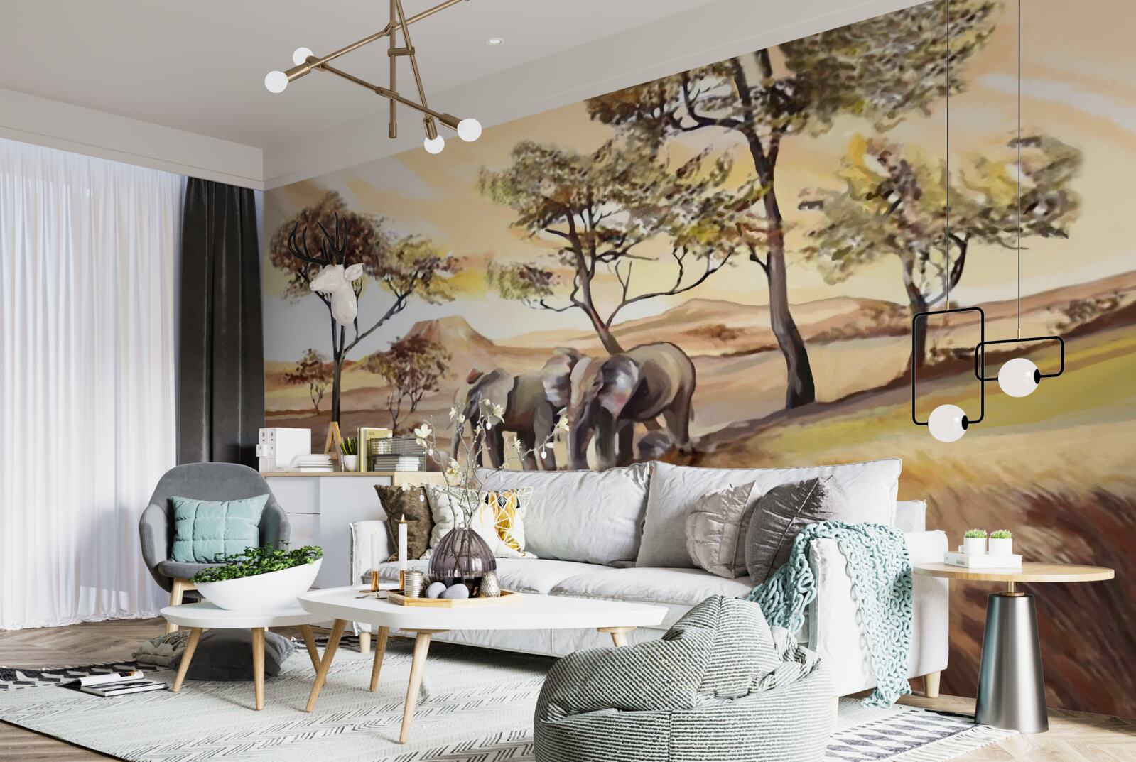 Papier peint voyage en famille à dos d'éléphant