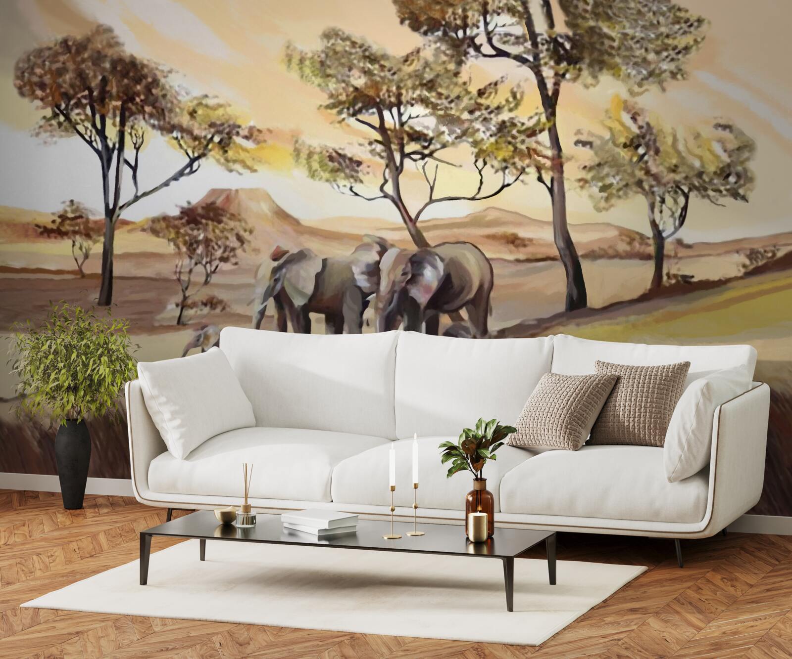 Papier peint voyage en famille à dos d'éléphant