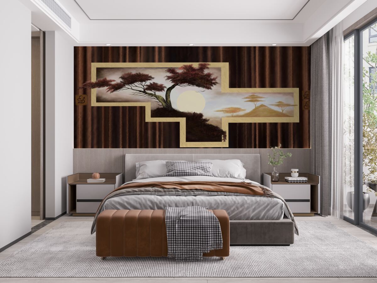 Papier peint lever de soleil sur un vieux bonsaï