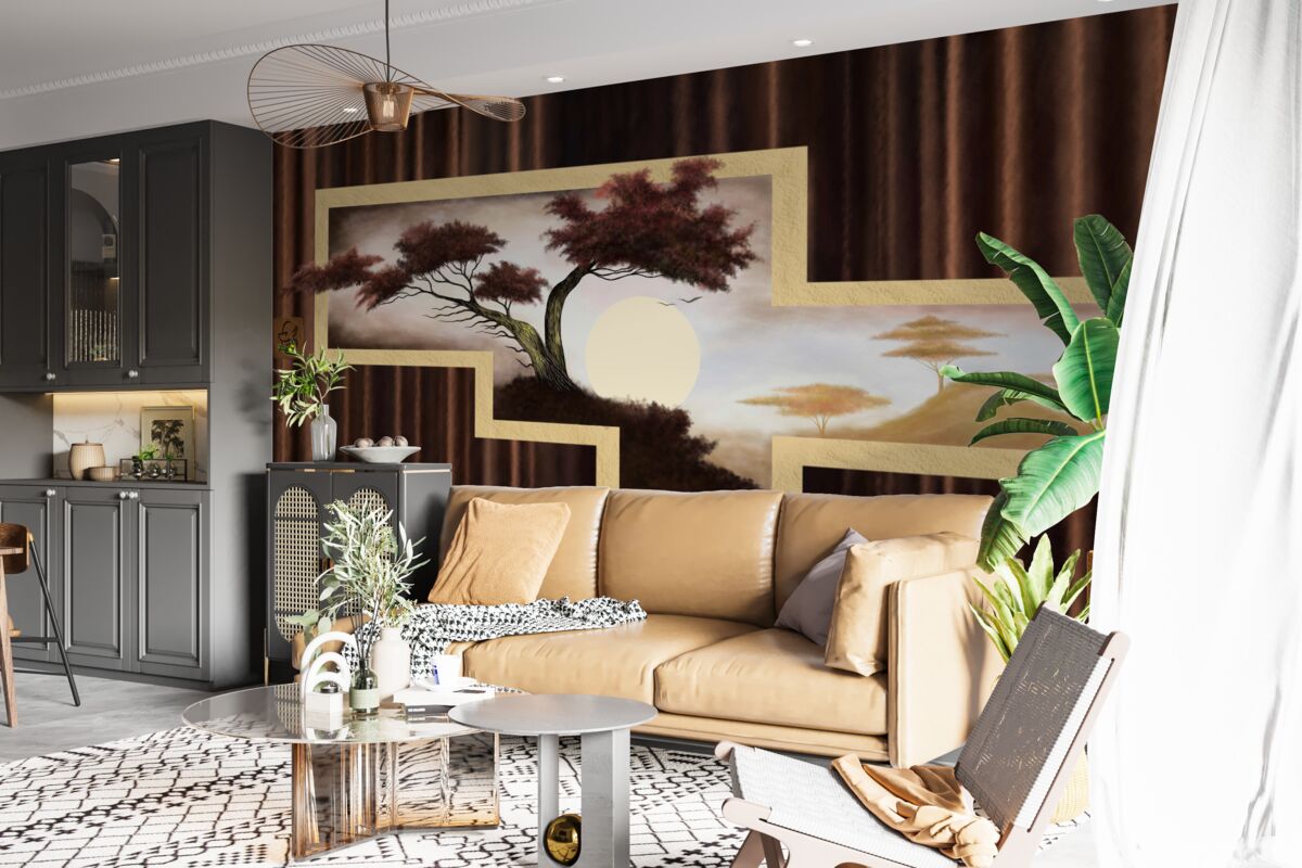 Papier peint lever de soleil sur un vieux bonsaï