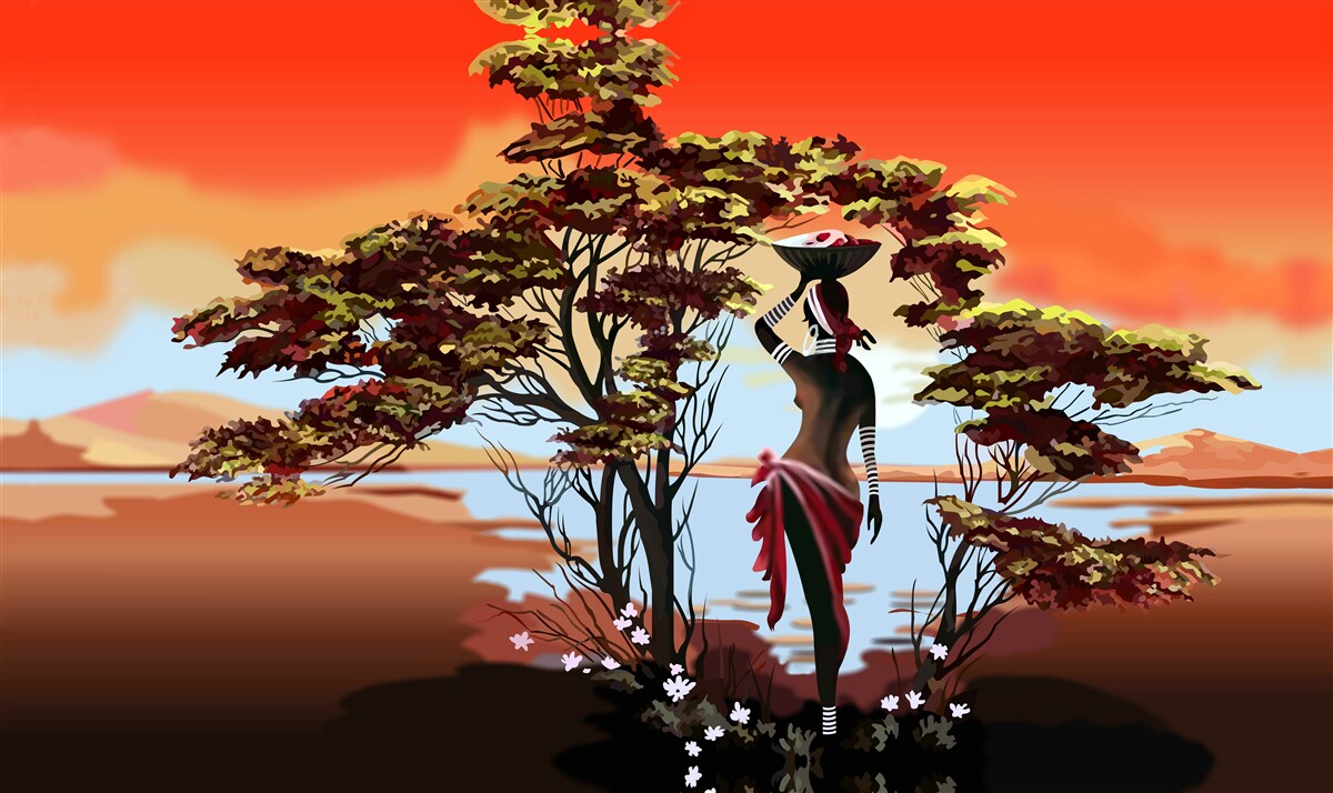 Papier peint femme dans une oasis en afrique