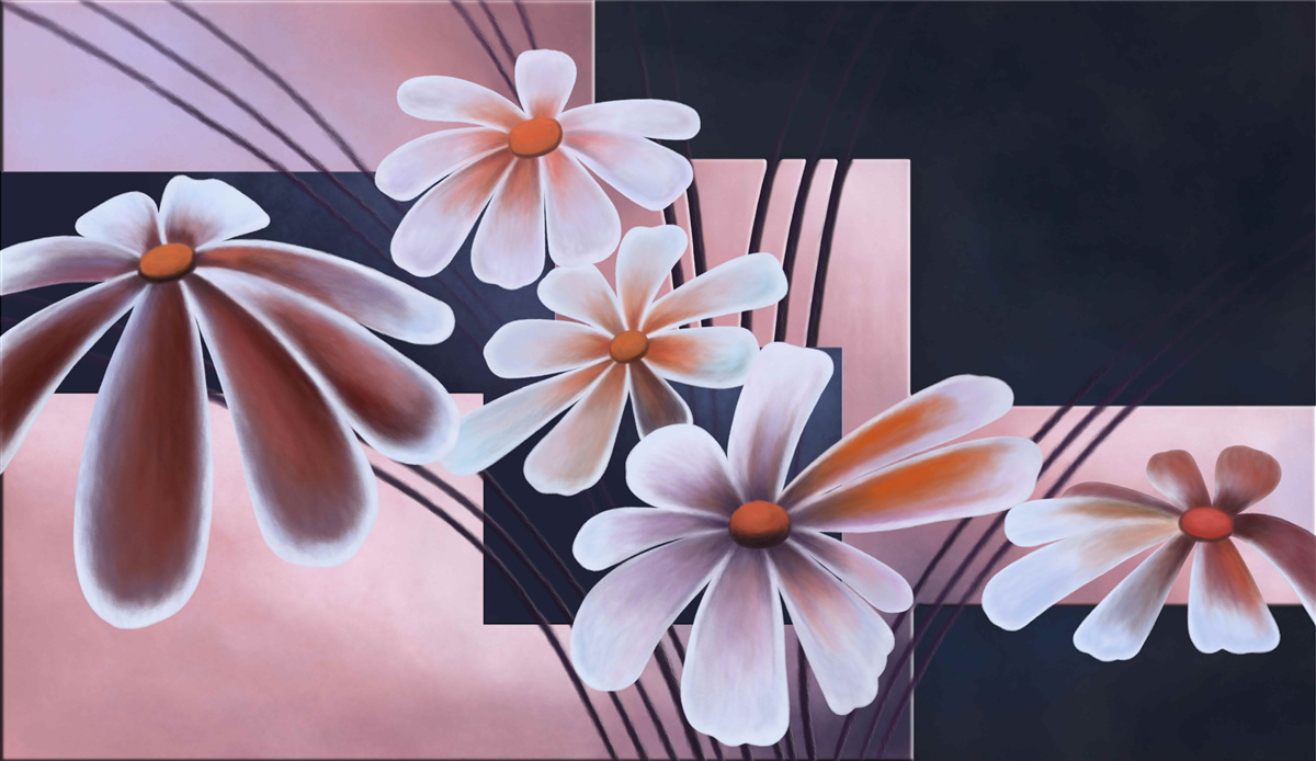 Papier peint cinq marguerites blanches sur toile