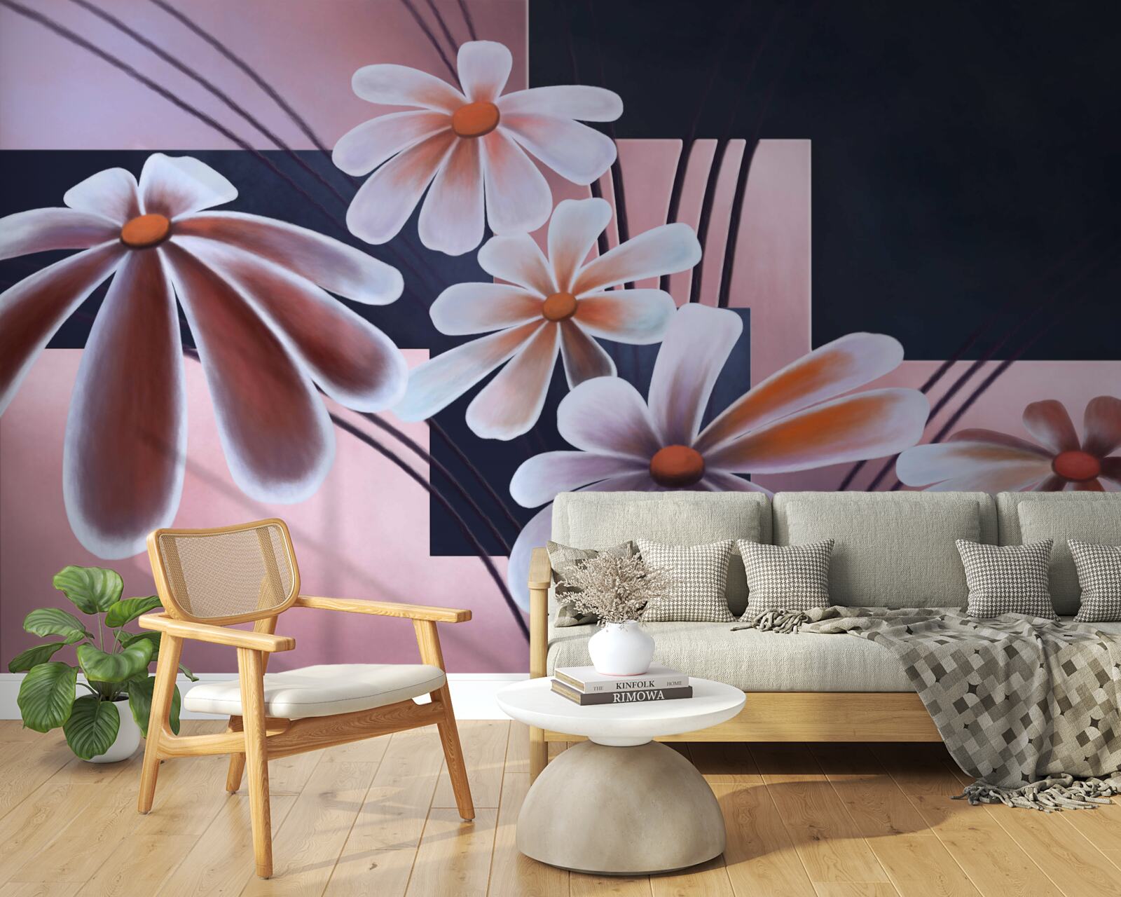 Papier peint cinq marguerites blanches sur toile