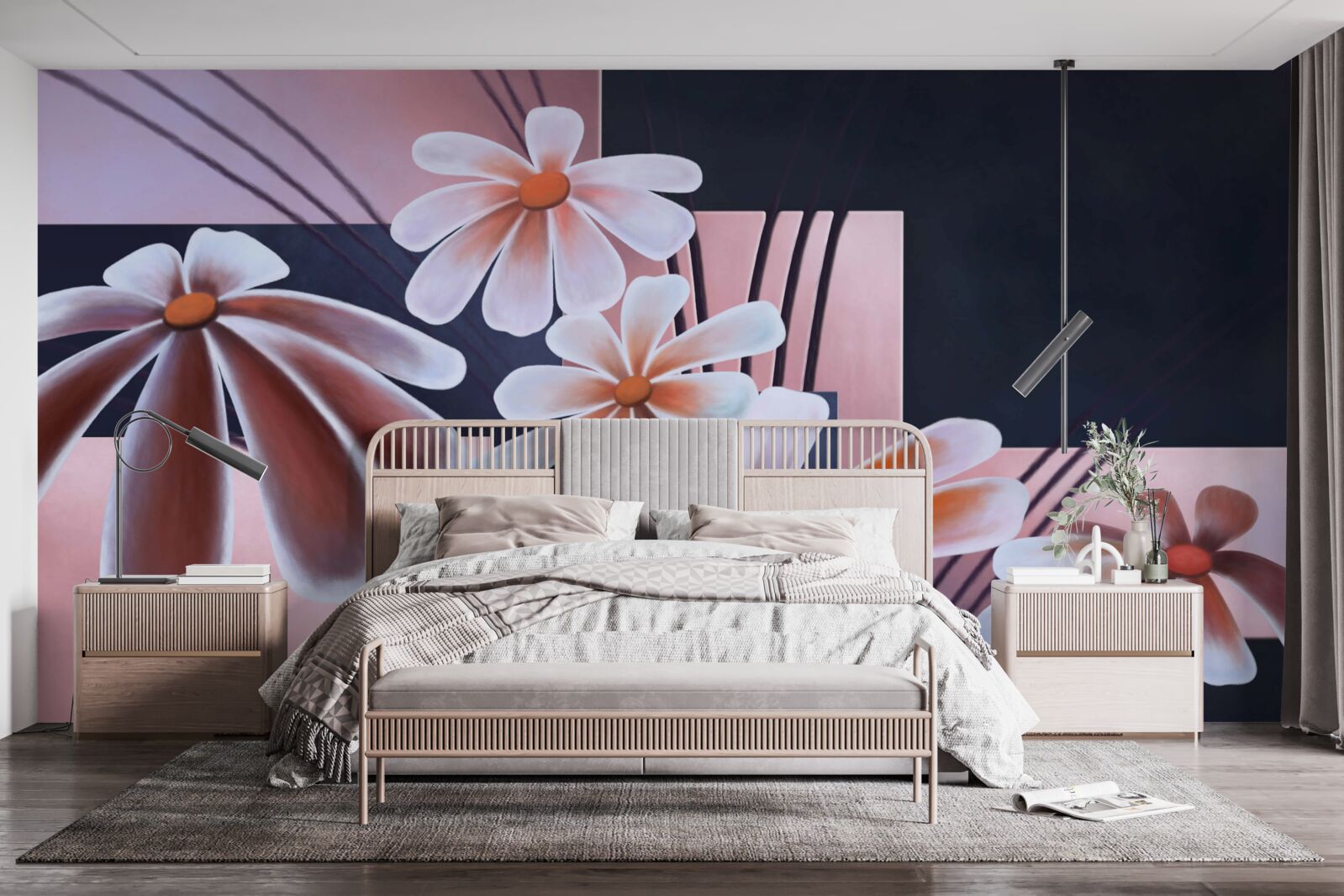 Papier peint cinq marguerites blanches sur toile