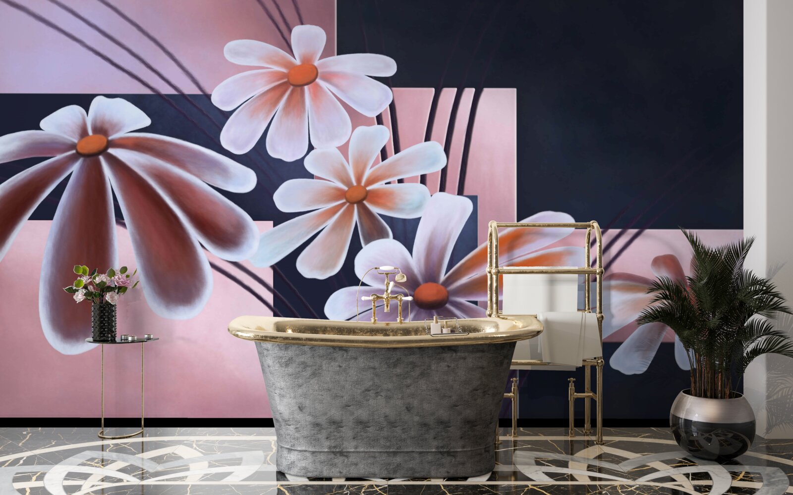 Papier peint cinq marguerites blanches sur toile