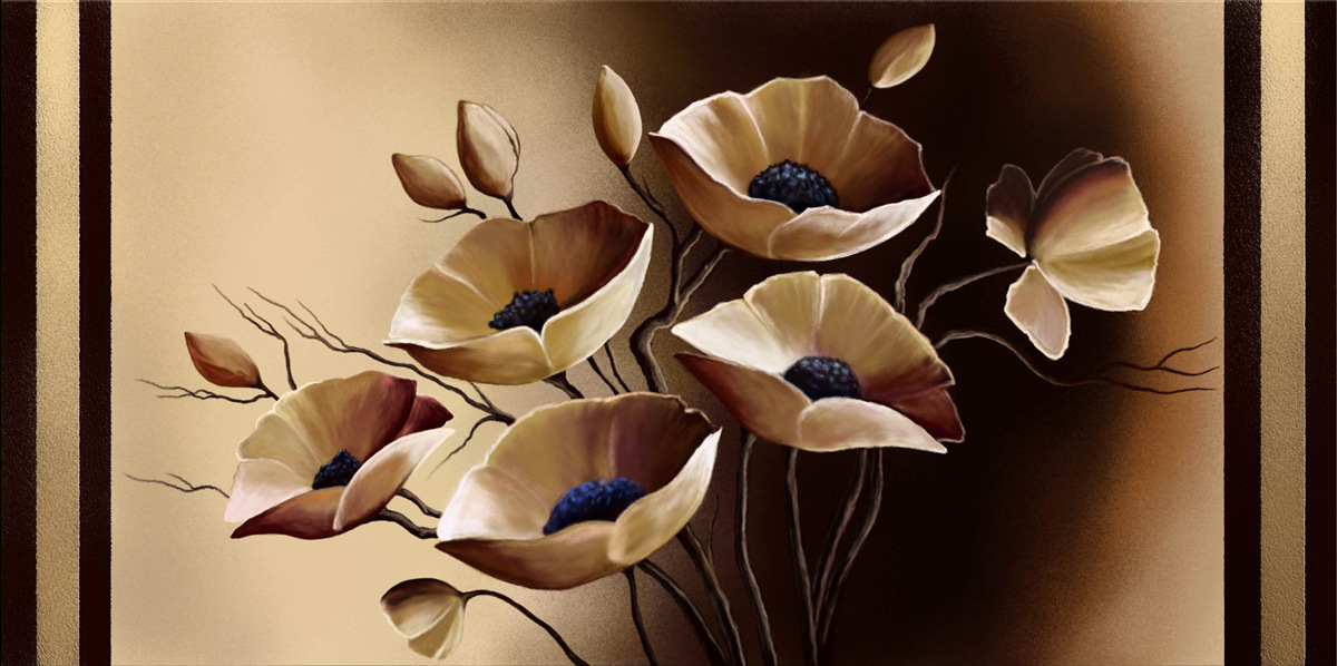 Papier peint coquelicots beiges dans un style abstrait