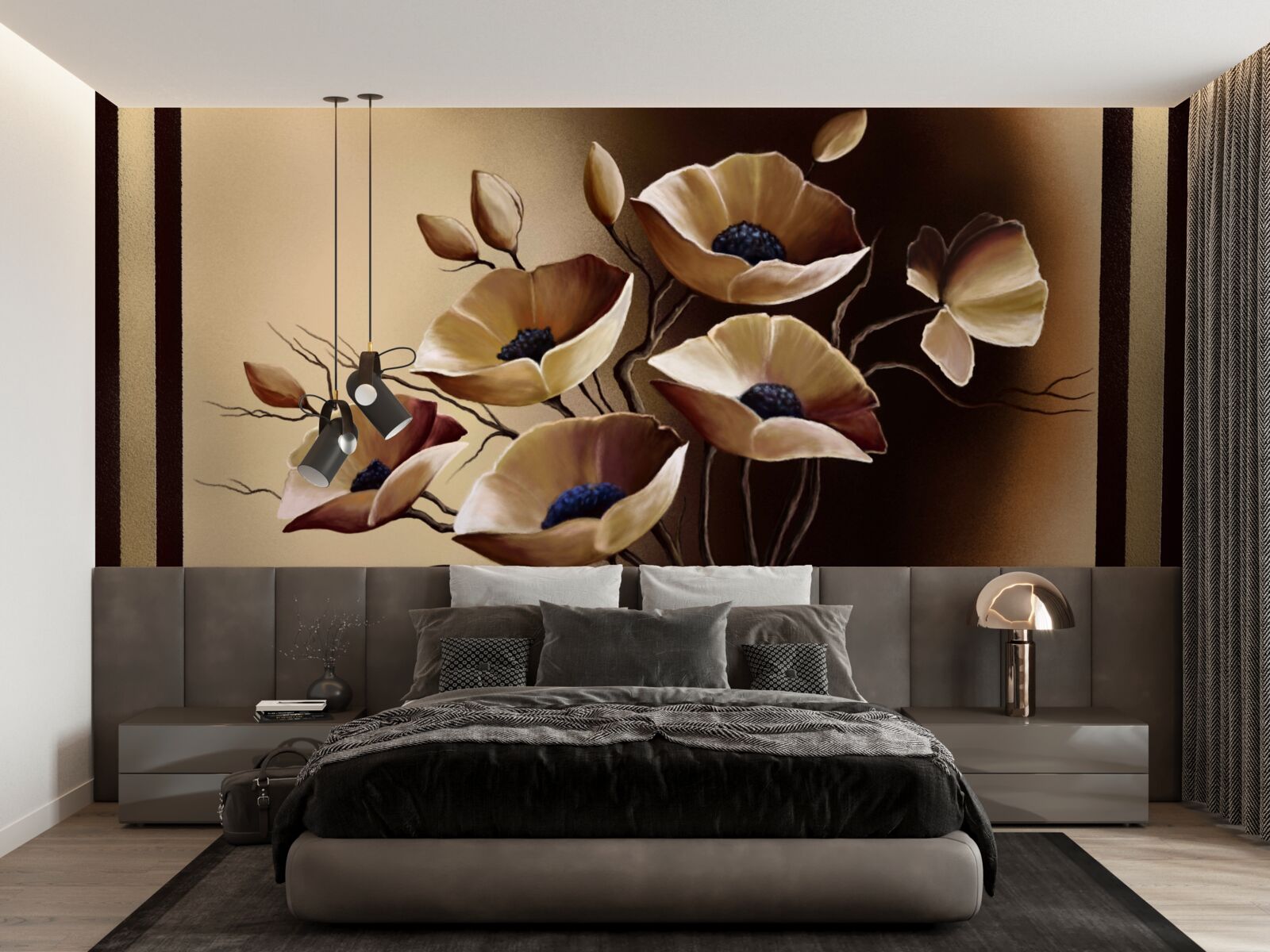 Papier peint coquelicots beiges dans un style abstrait