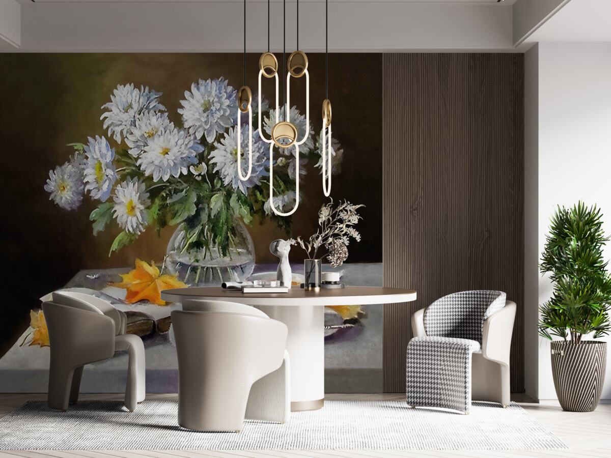 Papier peint les couleurs des chrysanthèmes sur la table