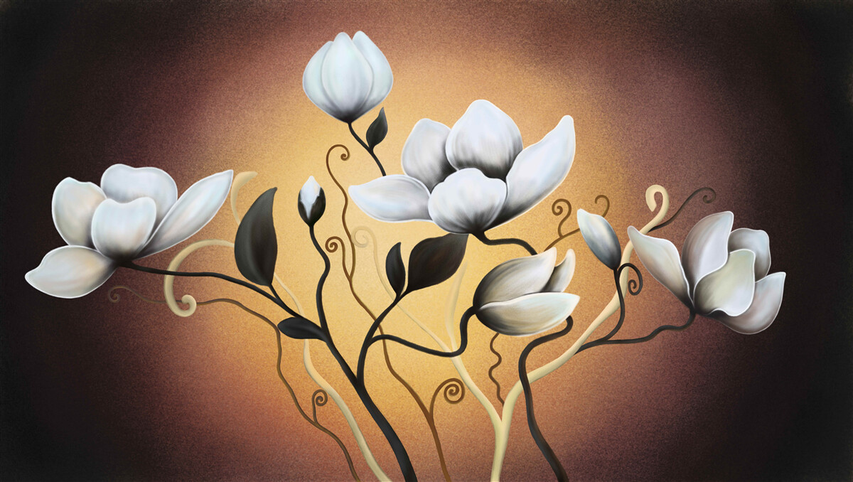 Papier peint magnolia bouquet de fleurs blanchâtres