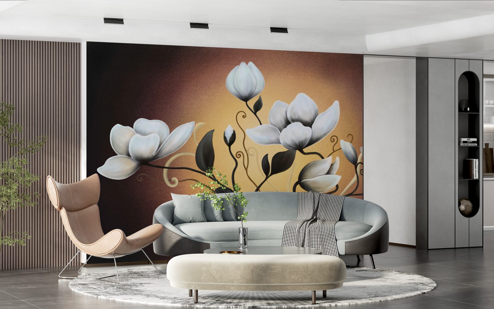 Papier peint magnolia bouquet de fleurs blanchâtres